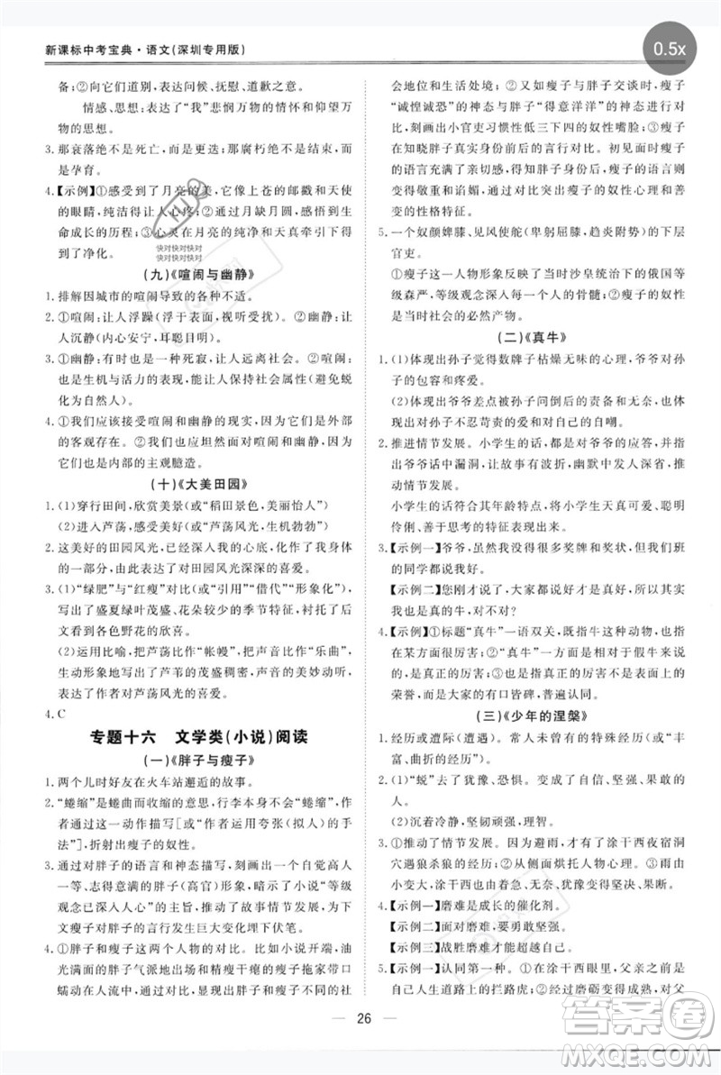 世界圖書出版公司2023新課標(biāo)中考寶典九年級(jí)語文通用版深圳專版參考答案