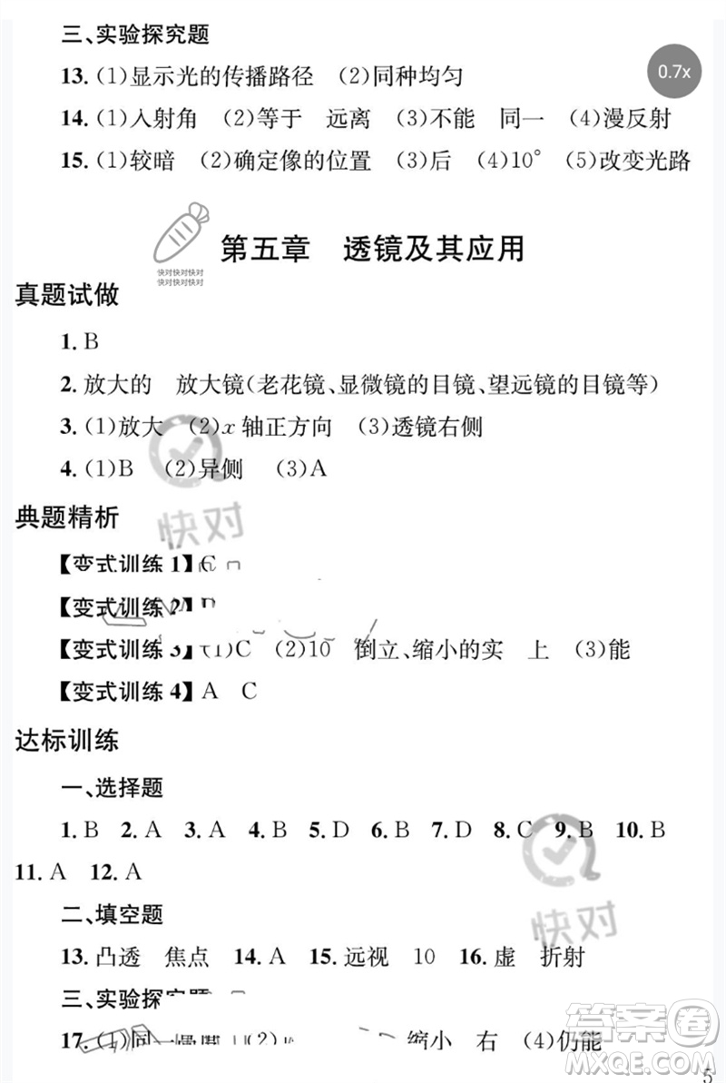 團(tuán)結(jié)出版社2023劍指中考九年級物理通用版益陽專版參考答案