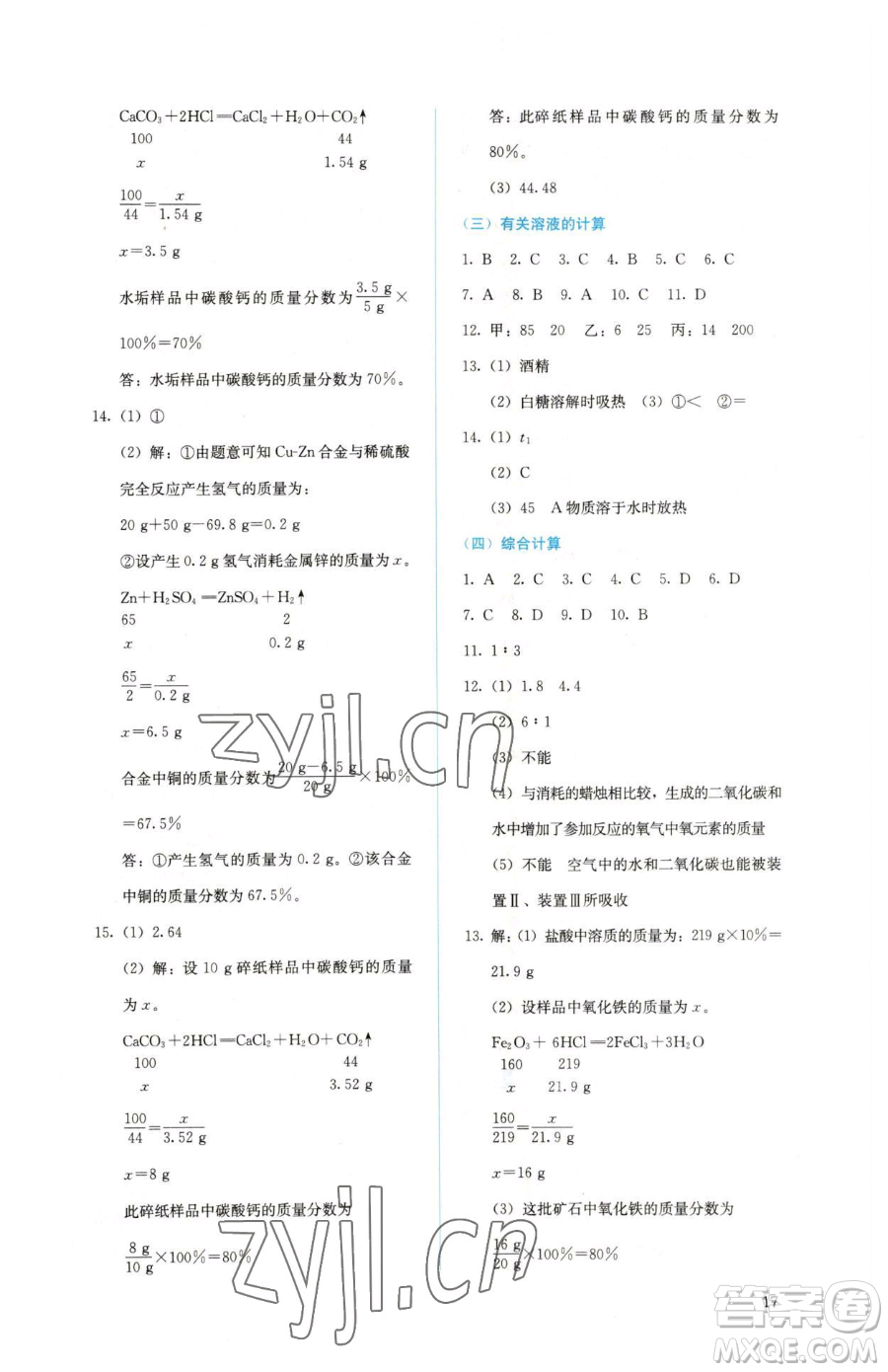 人民教育出版社2023人教金學(xué)典同步解析與測(cè)評(píng)九年級(jí)下冊(cè)化學(xué)人教版山西專(zhuān)用參考答案