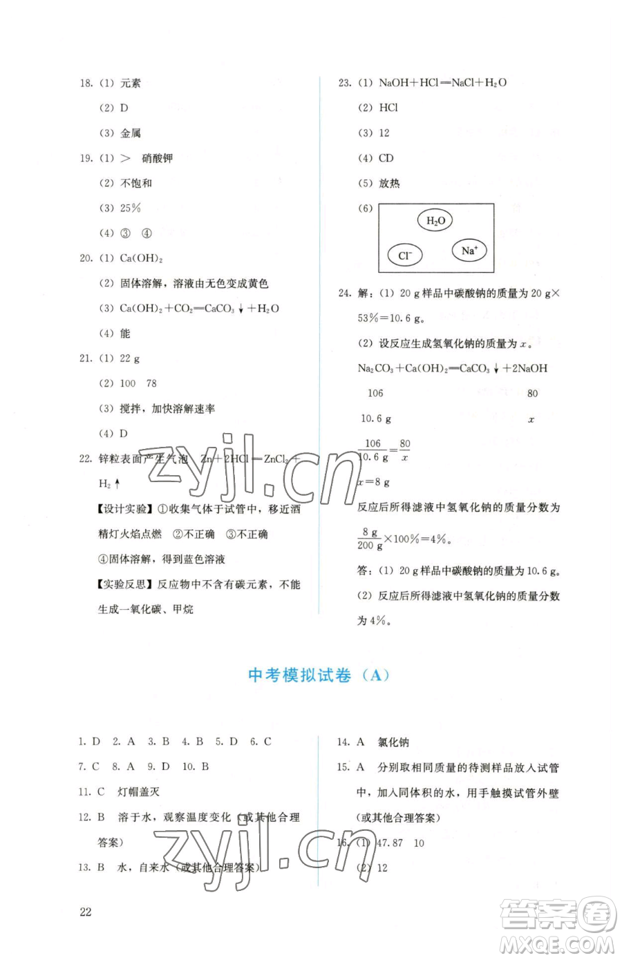 人民教育出版社2023人教金學(xué)典同步解析與測(cè)評(píng)九年級(jí)下冊(cè)化學(xué)人教版山西專(zhuān)用參考答案