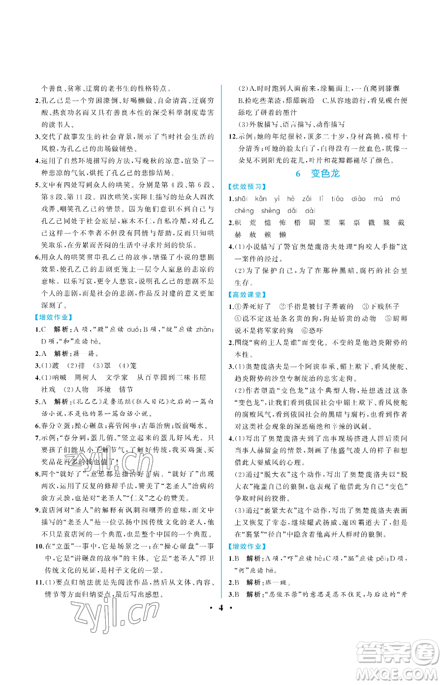 人民教育出版社2023人教金學典同步解析與測評九年級下冊語文人教版重慶專版參考答案