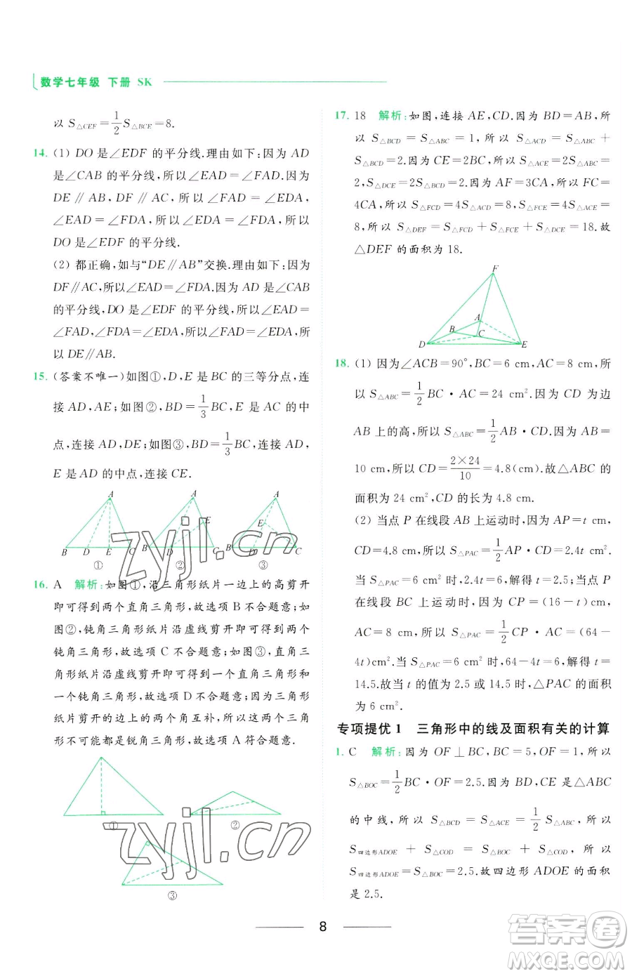 延邊教育出版社2023亮點(diǎn)給力提優(yōu)課時(shí)作業(yè)本七年級下冊數(shù)學(xué)蘇科版參考答案