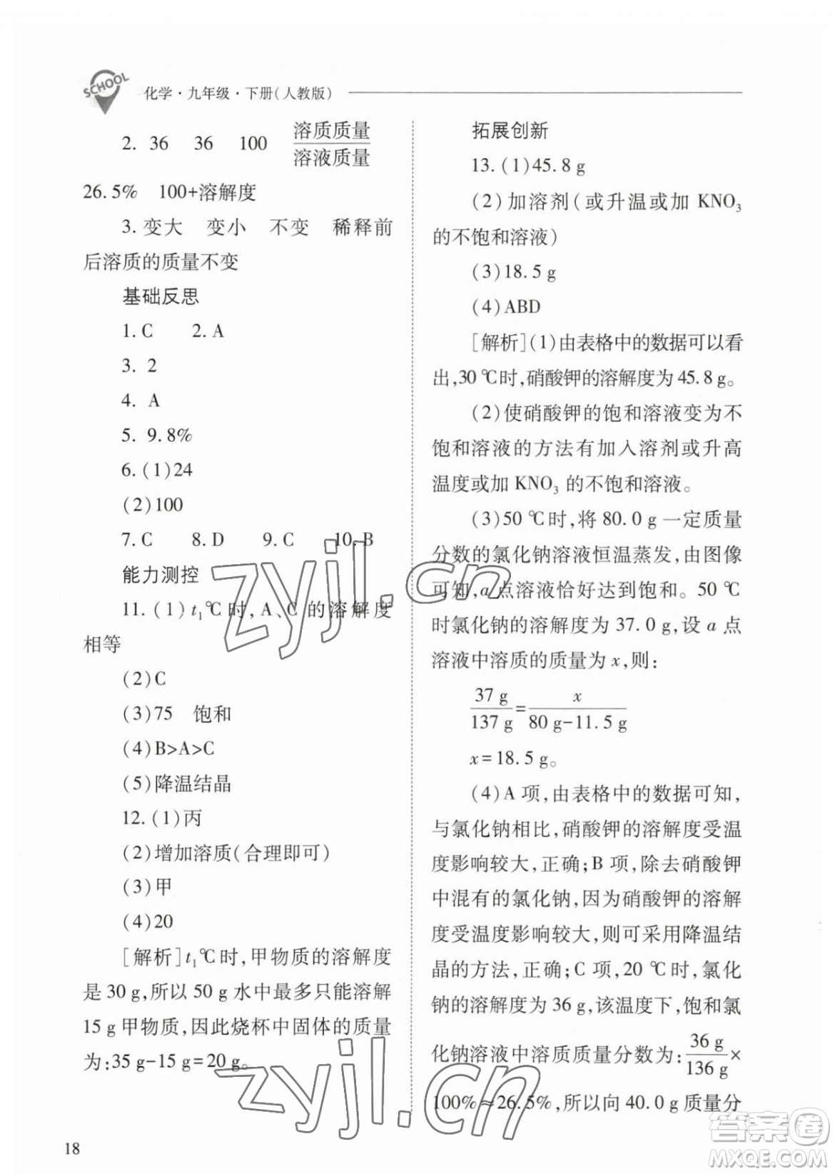 山西教育出版社2023新課程問題解決導學方案九年級下冊化學人教版參考答案