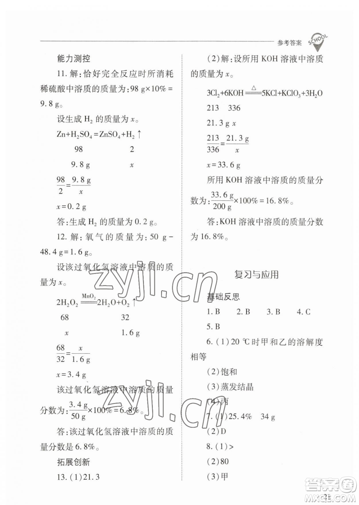 山西教育出版社2023新課程問題解決導學方案九年級下冊化學人教版參考答案