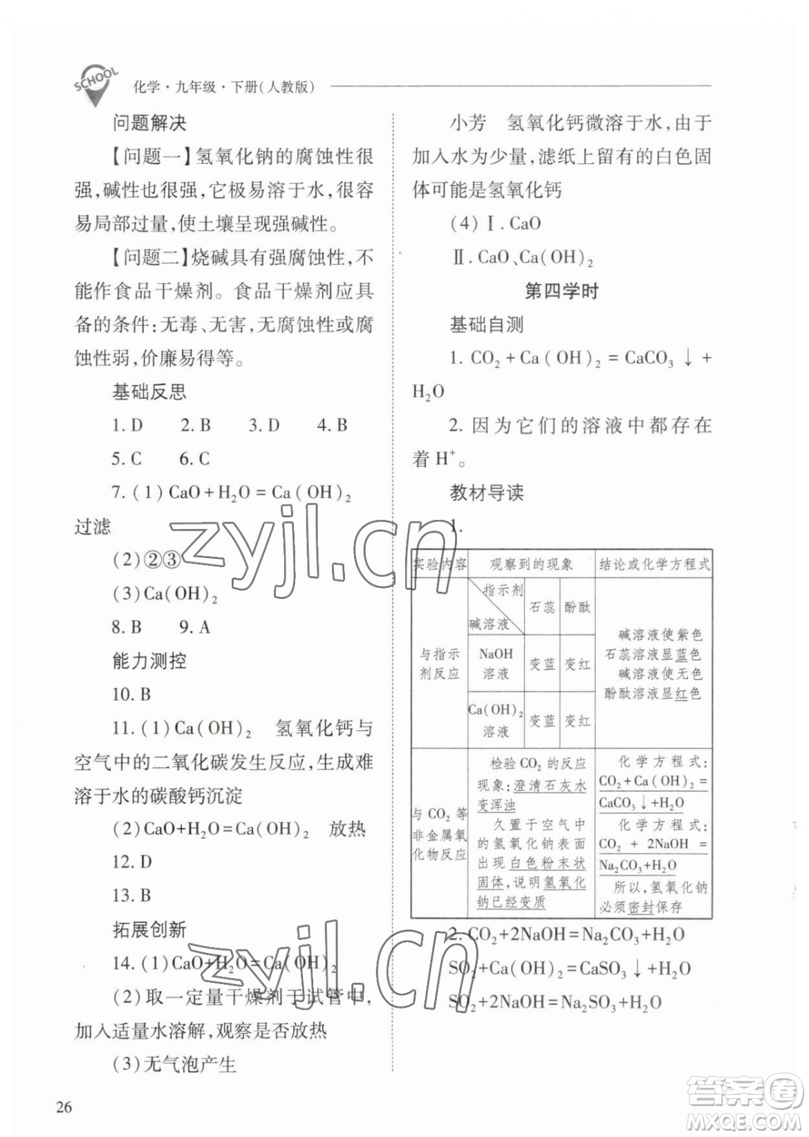 山西教育出版社2023新課程問題解決導學方案九年級下冊化學人教版參考答案