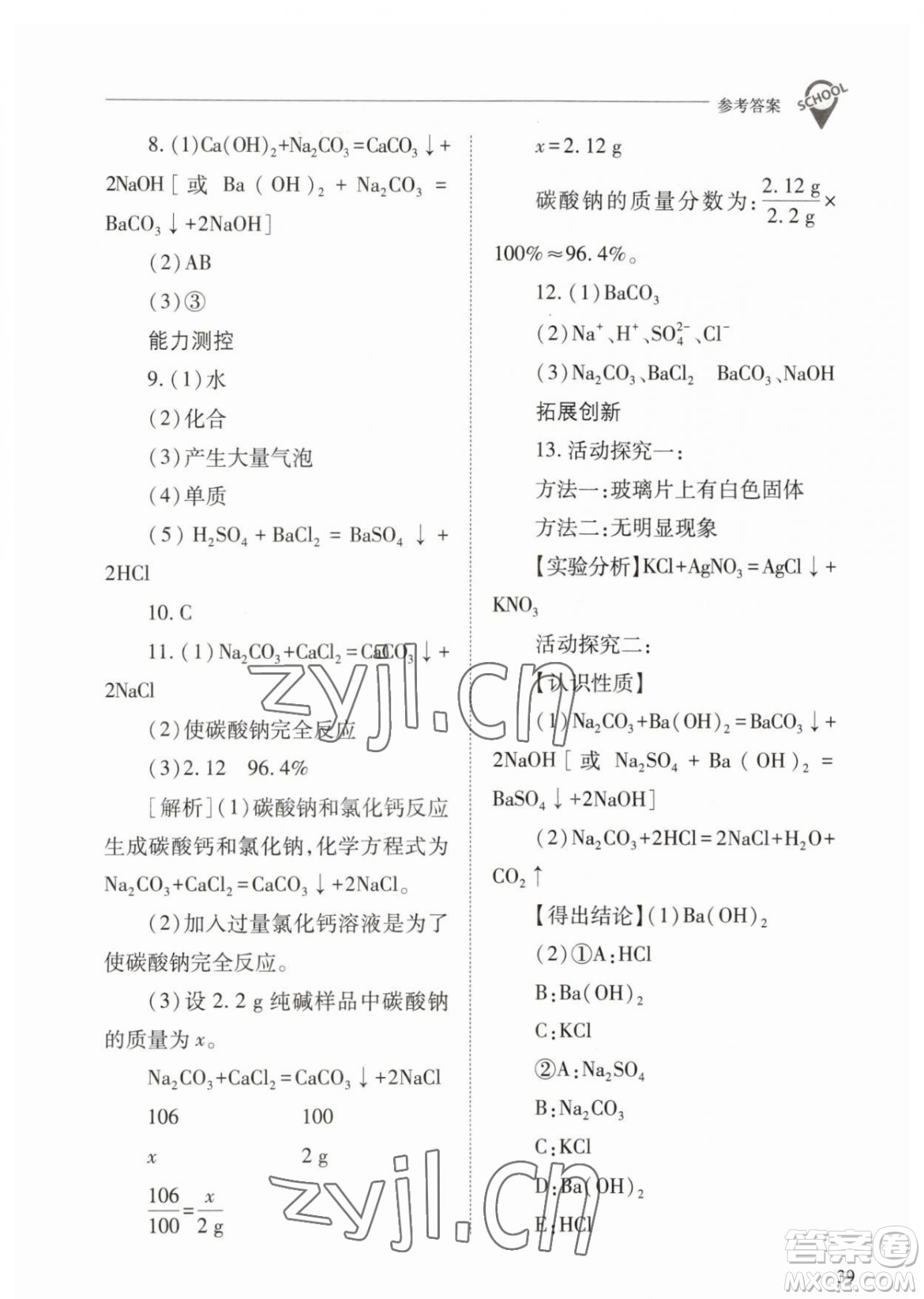 山西教育出版社2023新課程問題解決導學方案九年級下冊化學人教版參考答案