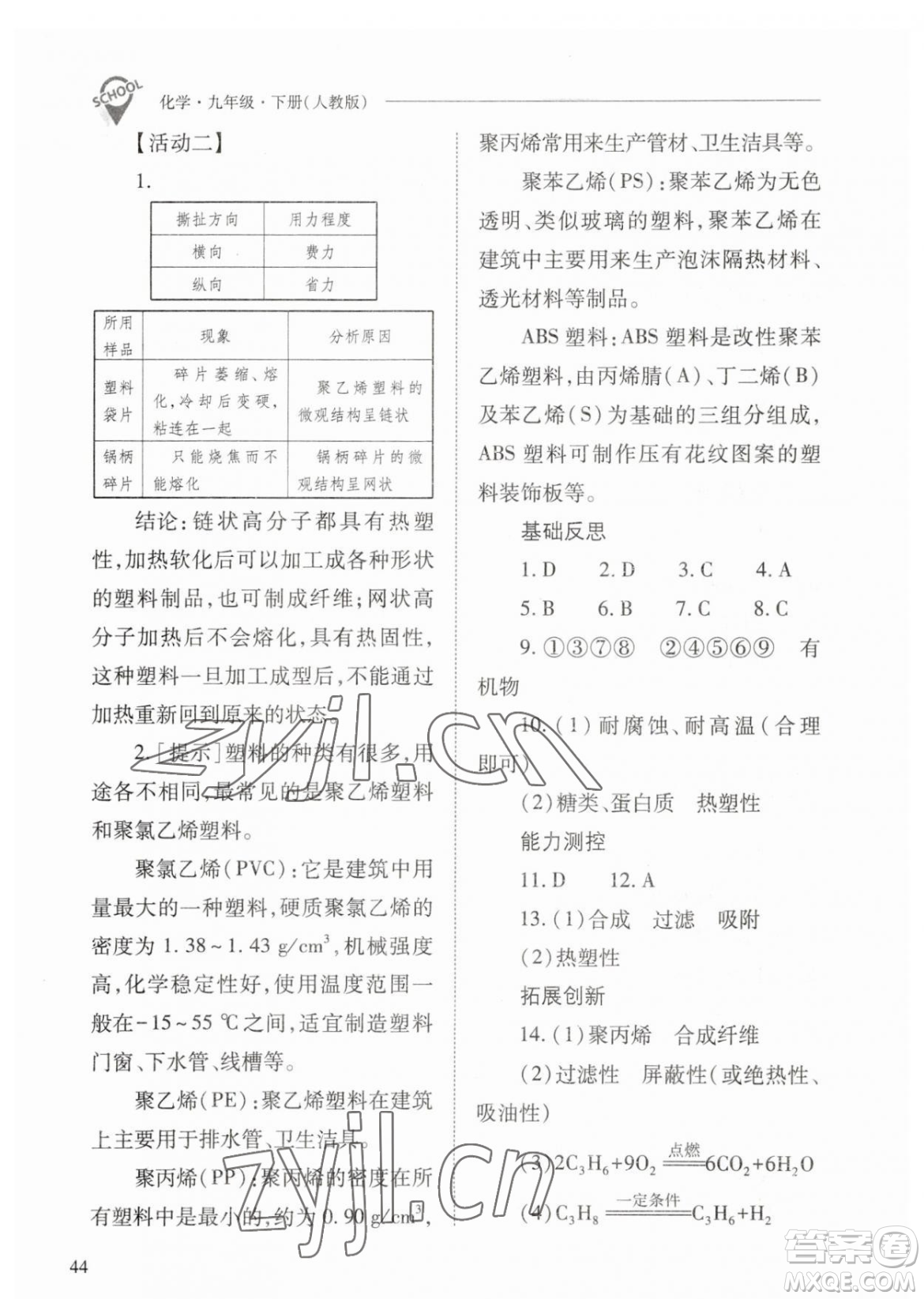 山西教育出版社2023新課程問題解決導學方案九年級下冊化學人教版參考答案