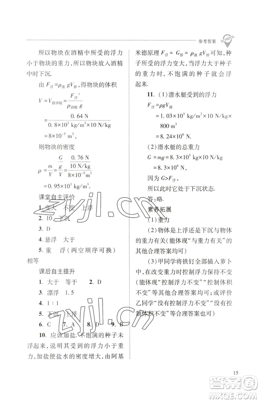 山西教育出版社2023新課程問題解決導(dǎo)學(xué)方案八年級下冊物理人教版參考答案