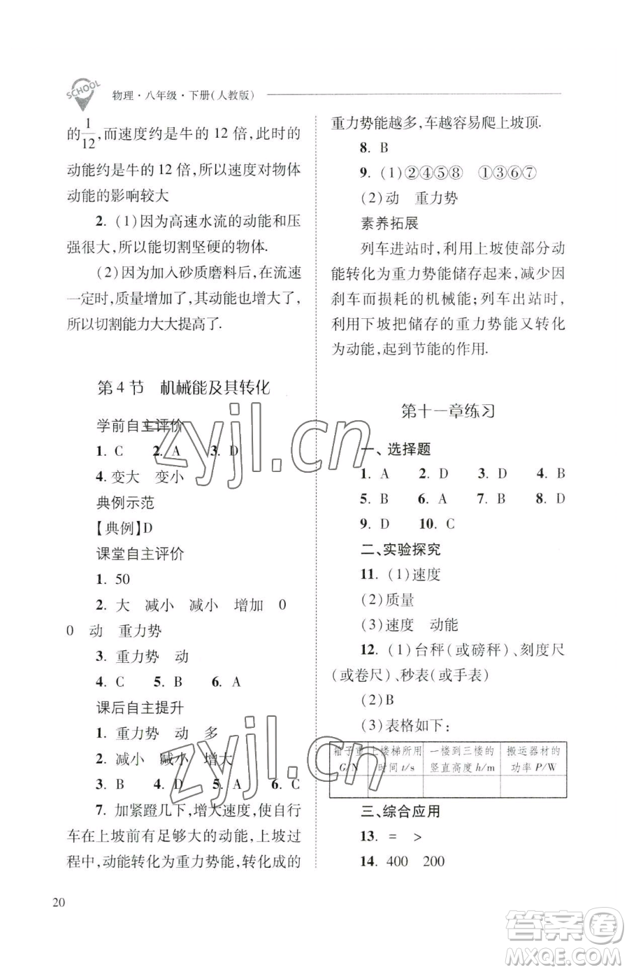 山西教育出版社2023新課程問題解決導(dǎo)學(xué)方案八年級下冊物理人教版參考答案