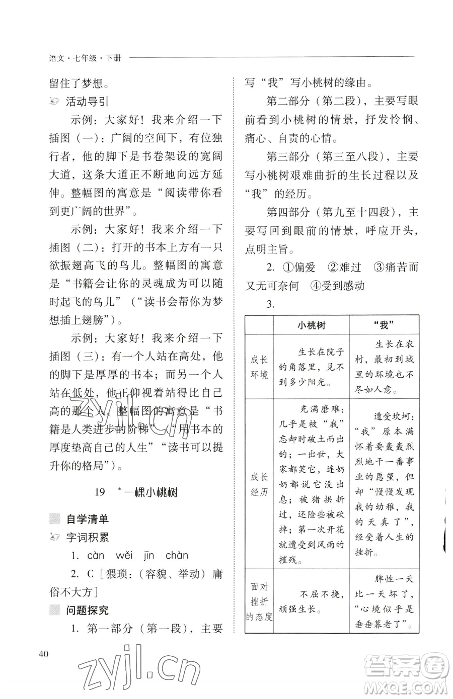 山西教育出版社2023新課程問題解決導(dǎo)學(xué)方案七年級(jí)下冊(cè)語文人教版參考答案