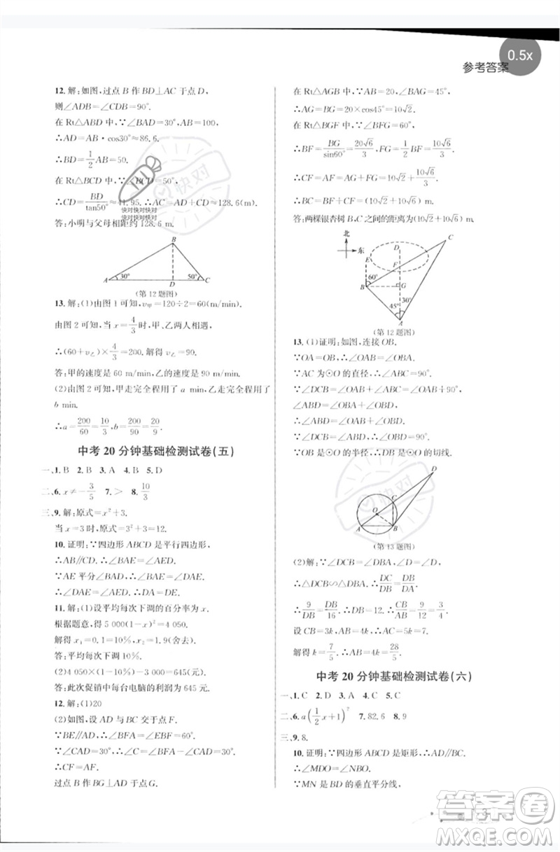 天津人民出版社2023大連中考沖刺基礎(chǔ)大卷九年級數(shù)學(xué)通用版參考答案