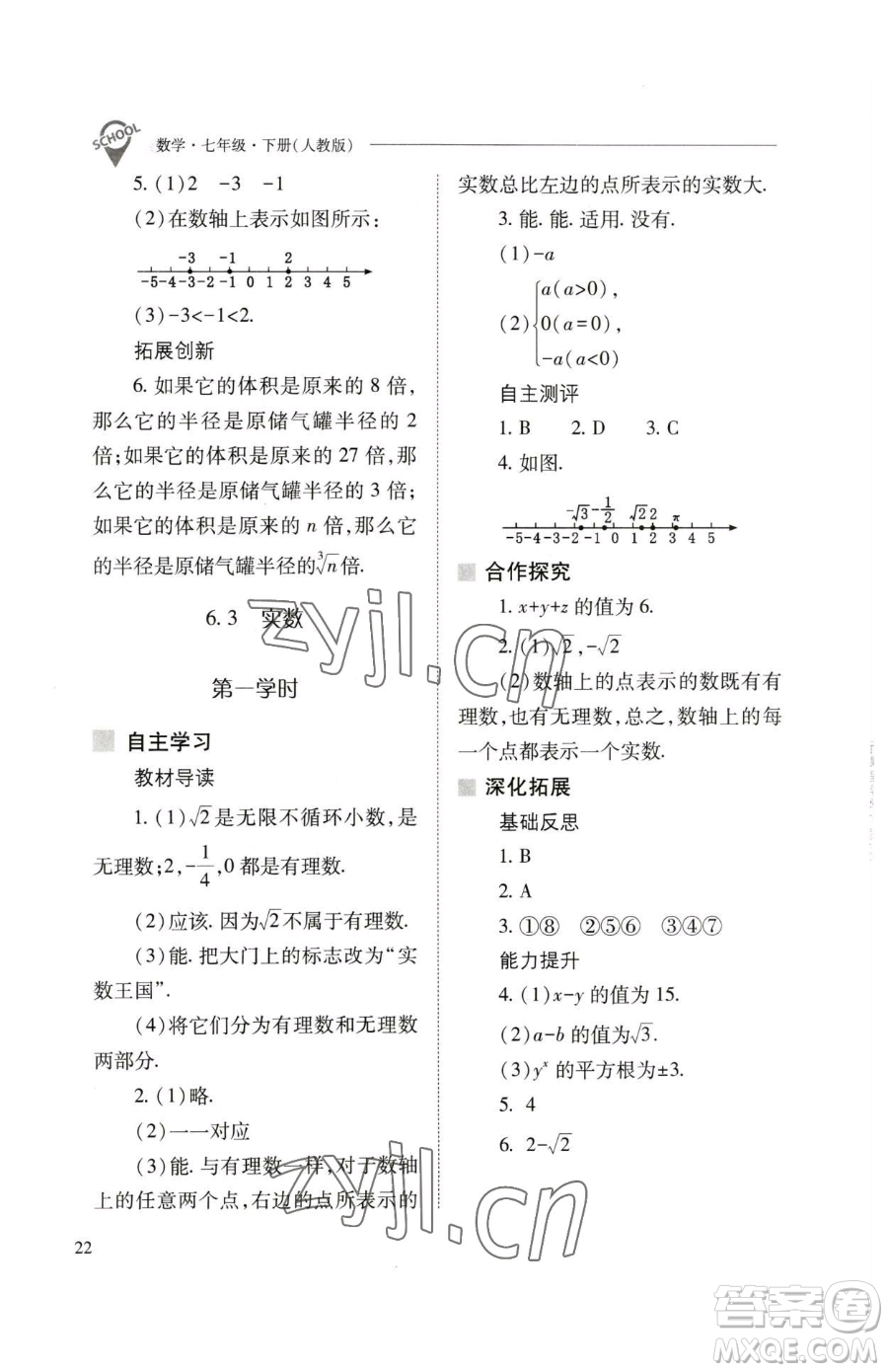 山西教育出版社2023新課程問(wèn)題解決導(dǎo)學(xué)方案七年級(jí)下冊(cè)數(shù)學(xué)人教版參考答案