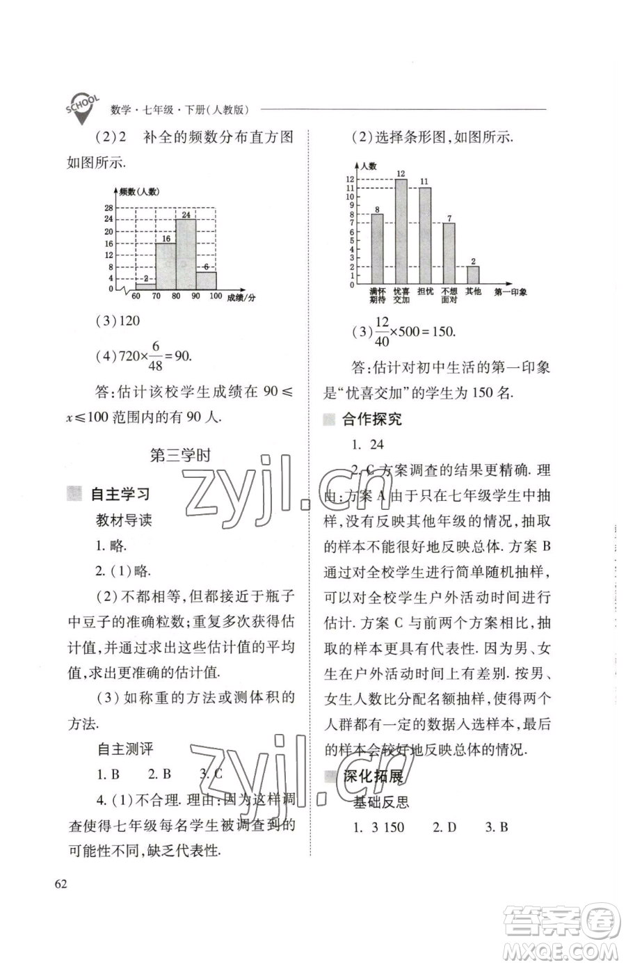 山西教育出版社2023新課程問(wèn)題解決導(dǎo)學(xué)方案七年級(jí)下冊(cè)數(shù)學(xué)人教版參考答案