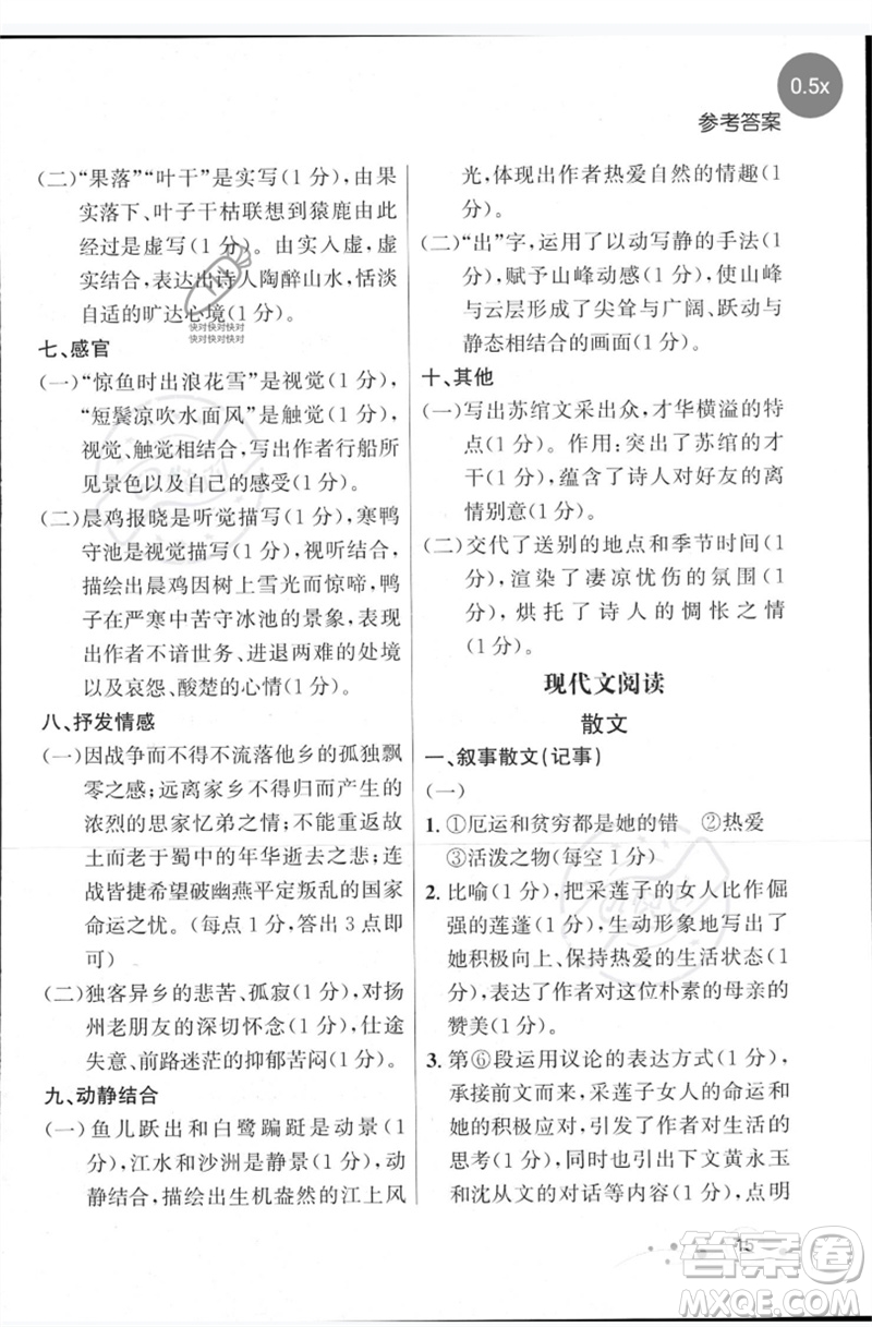 現(xiàn)代教育出版社2023大連中考沖刺專題復(fù)習(xí)九年級語文閱讀專練通用版參考答案