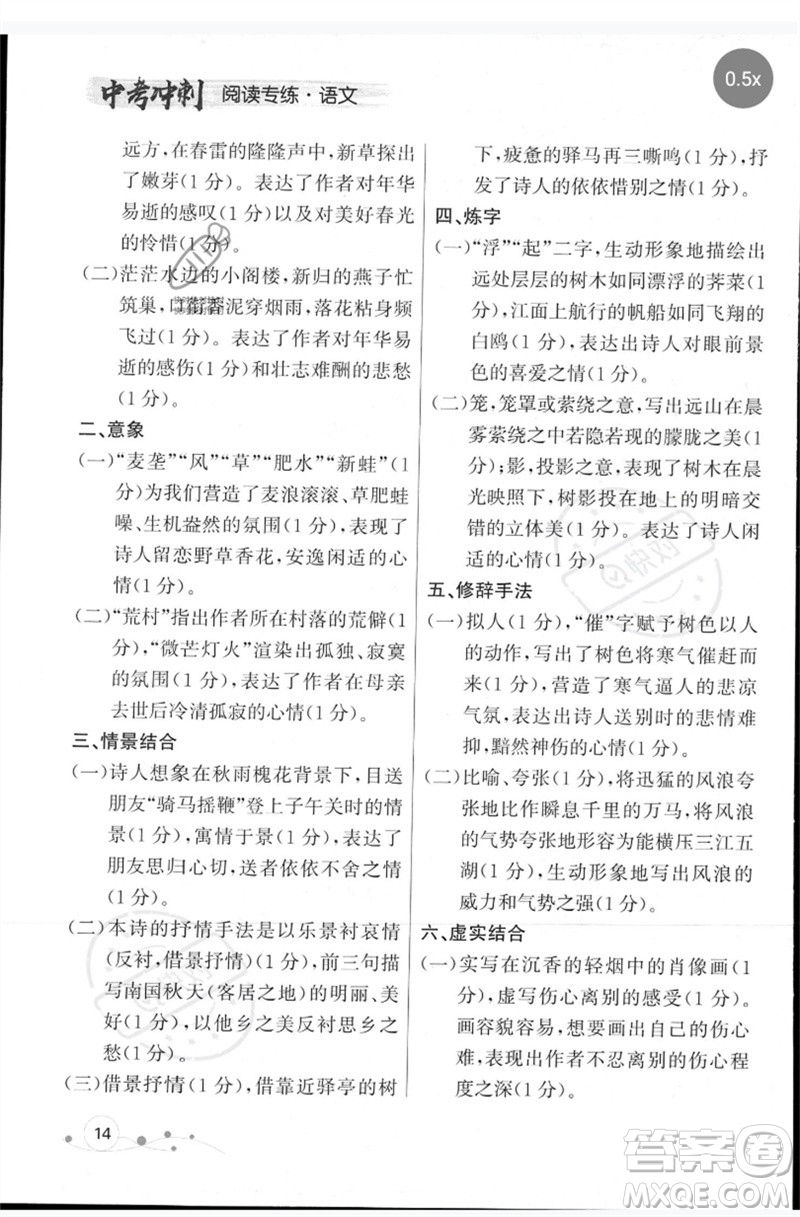 現(xiàn)代教育出版社2023大連中考沖刺專題復(fù)習(xí)九年級語文閱讀專練通用版參考答案