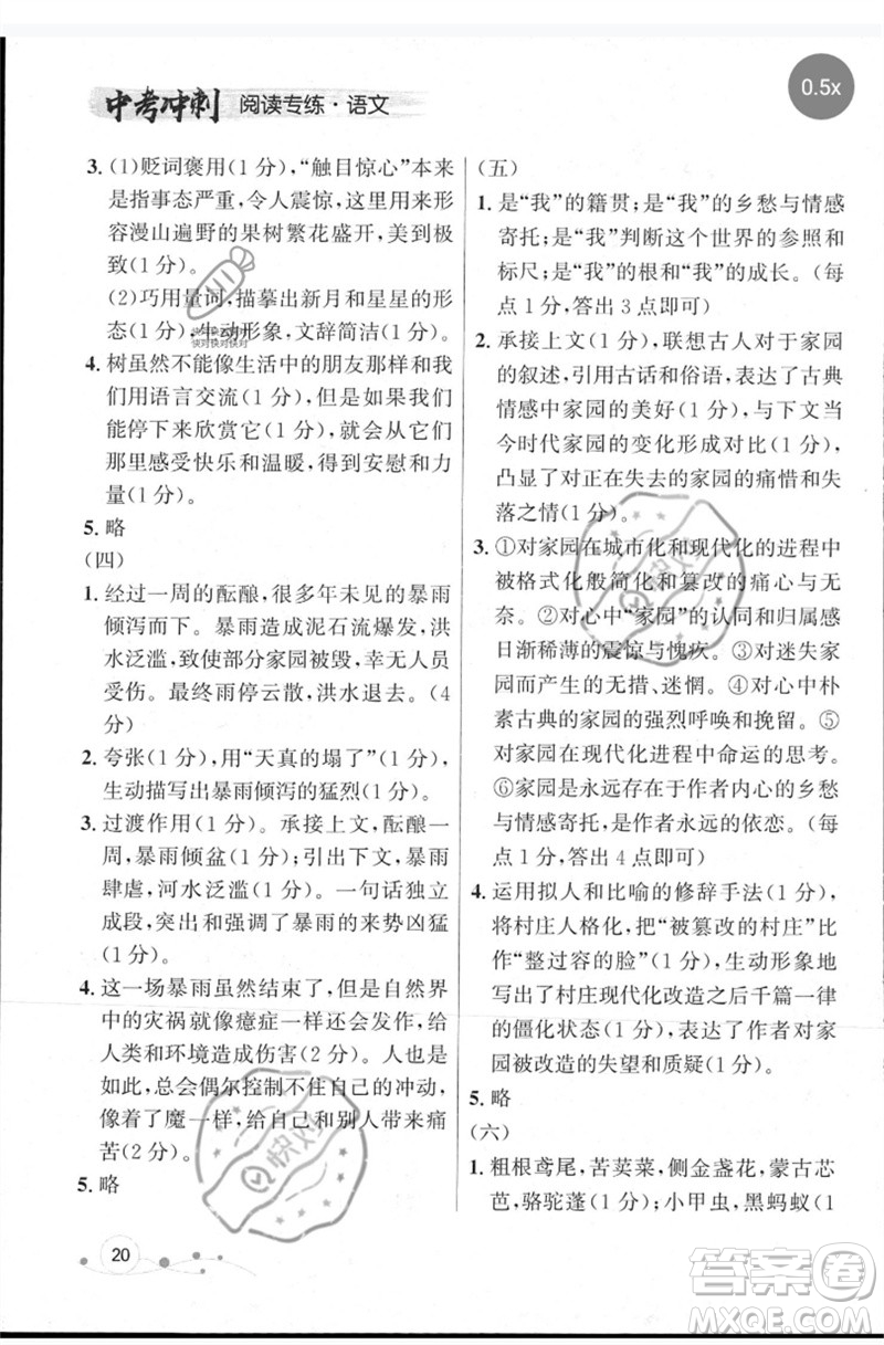 現(xiàn)代教育出版社2023大連中考沖刺專題復(fù)習(xí)九年級語文閱讀專練通用版參考答案