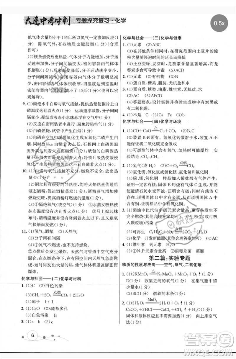 現(xiàn)代教育出版社2023大連中考沖刺專題復(fù)習(xí)九年級化學(xué)通用版參考答案