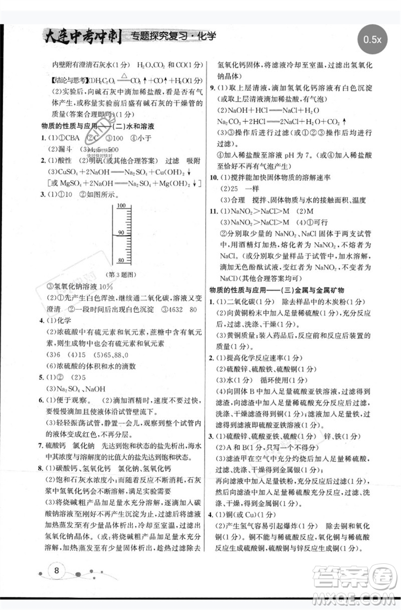 現(xiàn)代教育出版社2023大連中考沖刺專題復(fù)習(xí)九年級化學(xué)通用版參考答案