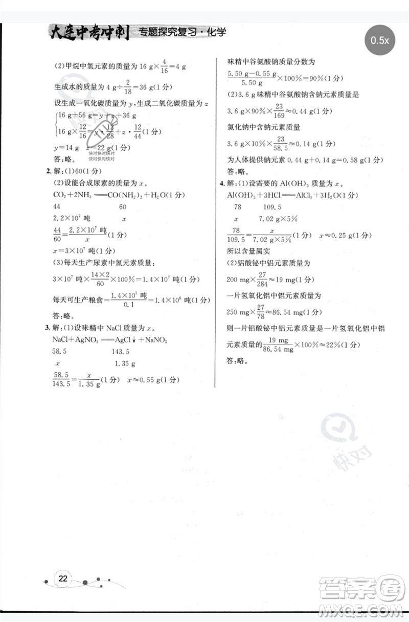 現(xiàn)代教育出版社2023大連中考沖刺專題復(fù)習(xí)九年級化學(xué)通用版參考答案