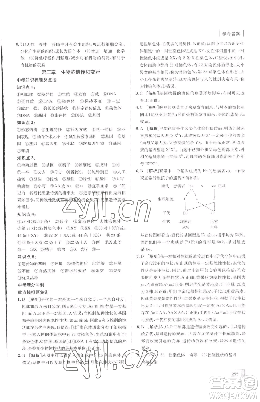 新疆青少年出版社2023升學(xué)錦囊九年級全一冊生物泰安專版參考答案