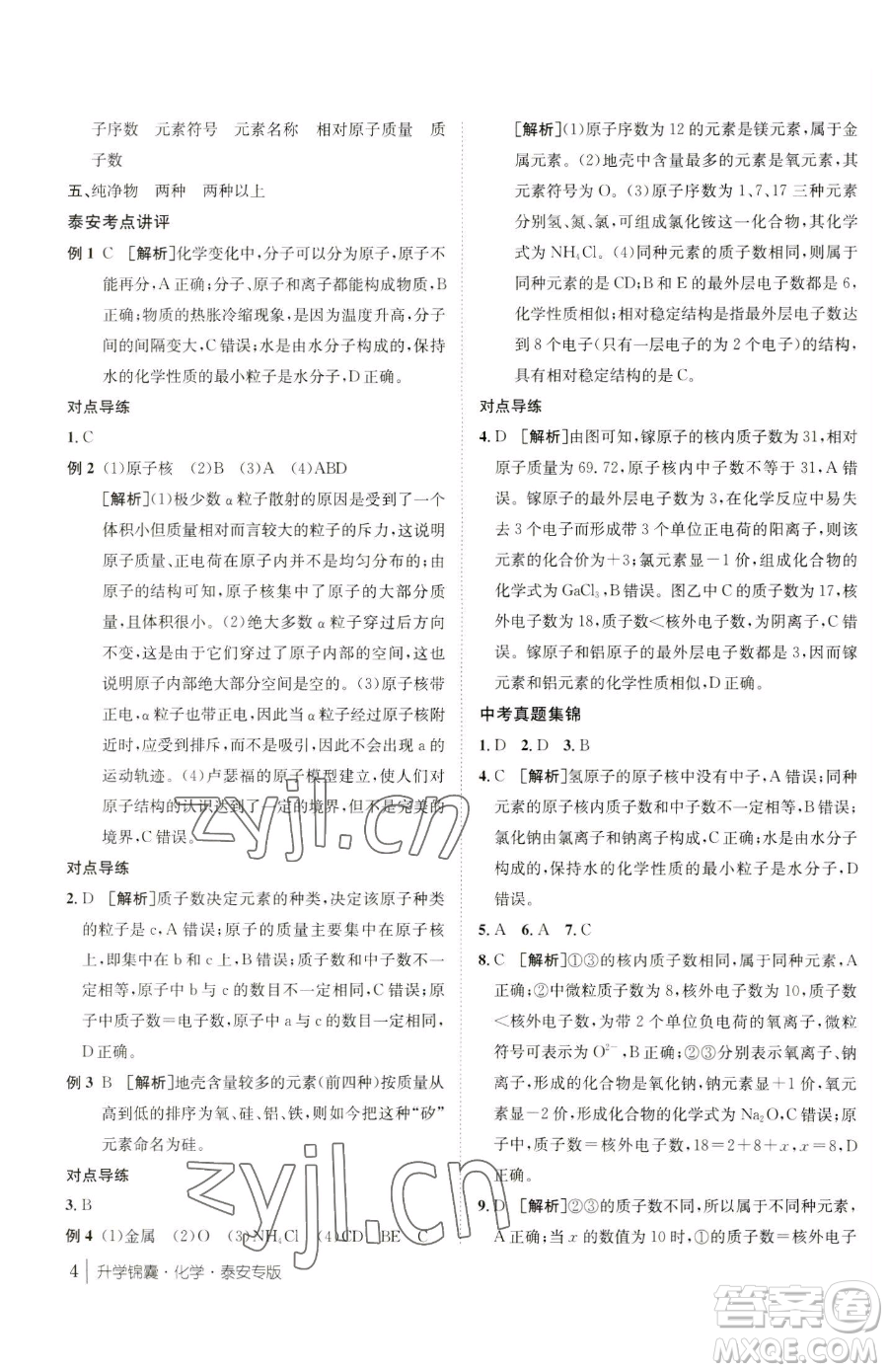 新疆青少年出版社2023升學(xué)錦囊九年級全一冊化學(xué)泰安專版參考答案