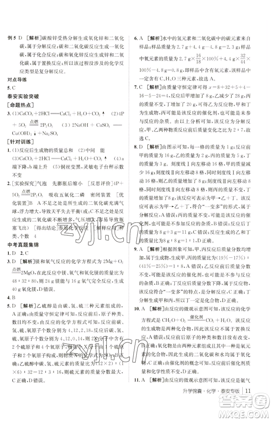 新疆青少年出版社2023升學(xué)錦囊九年級全一冊化學(xué)泰安專版參考答案