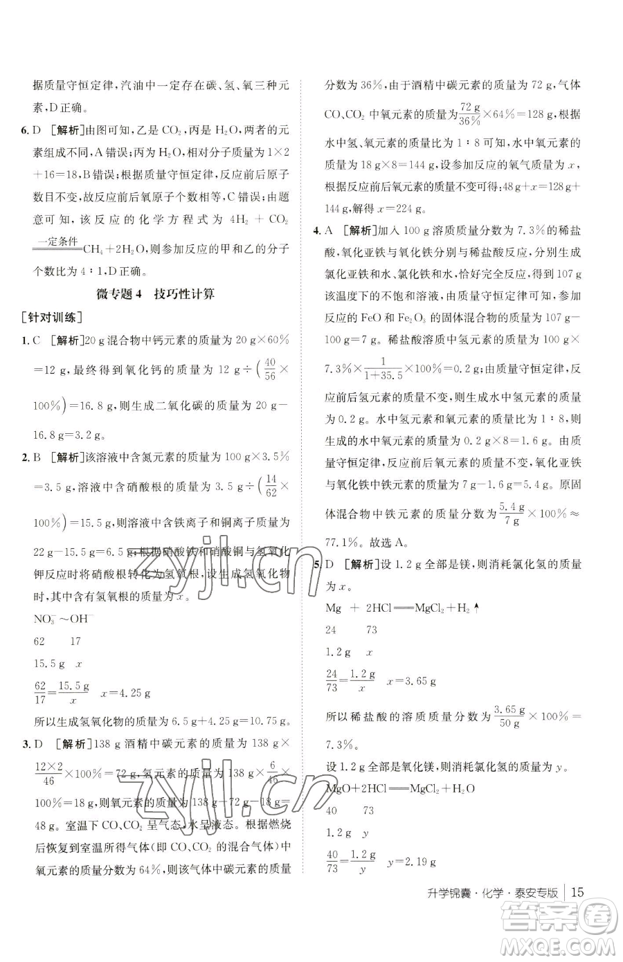 新疆青少年出版社2023升學(xué)錦囊九年級全一冊化學(xué)泰安專版參考答案