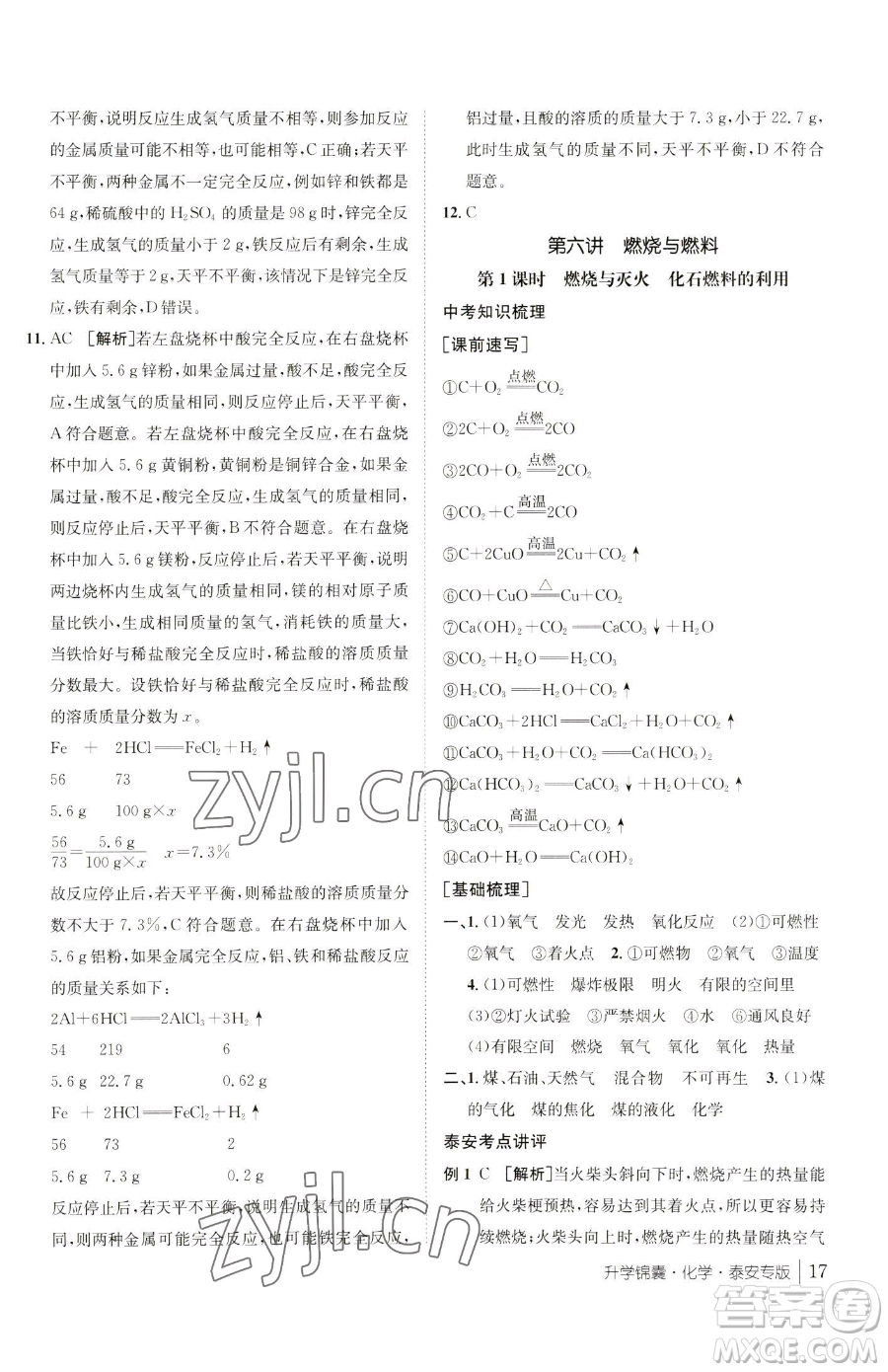 新疆青少年出版社2023升學(xué)錦囊九年級全一冊化學(xué)泰安專版參考答案