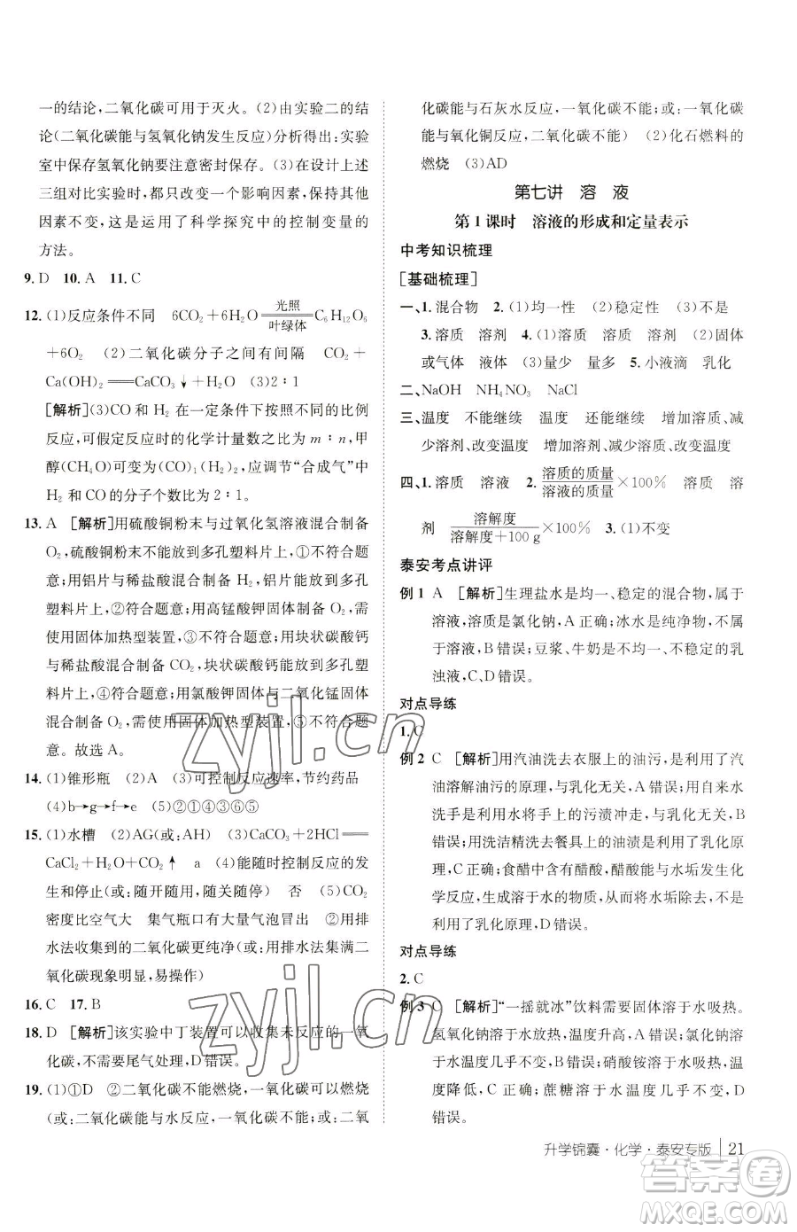 新疆青少年出版社2023升學(xué)錦囊九年級全一冊化學(xué)泰安專版參考答案