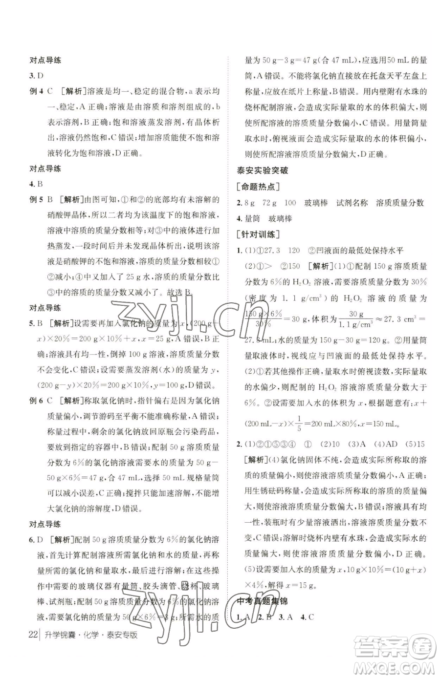 新疆青少年出版社2023升學(xué)錦囊九年級全一冊化學(xué)泰安專版參考答案