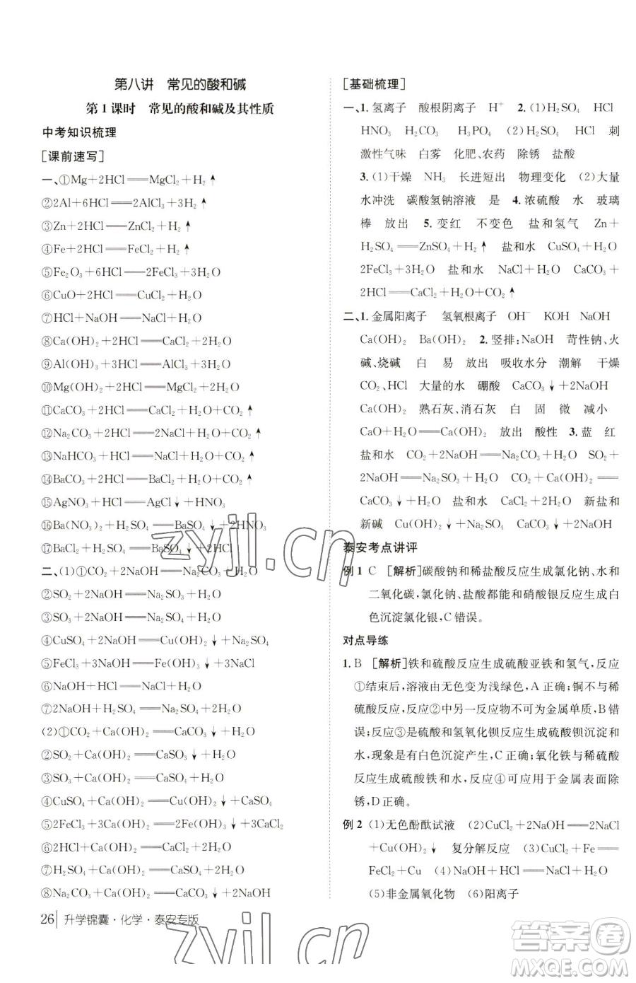 新疆青少年出版社2023升學(xué)錦囊九年級全一冊化學(xué)泰安專版參考答案