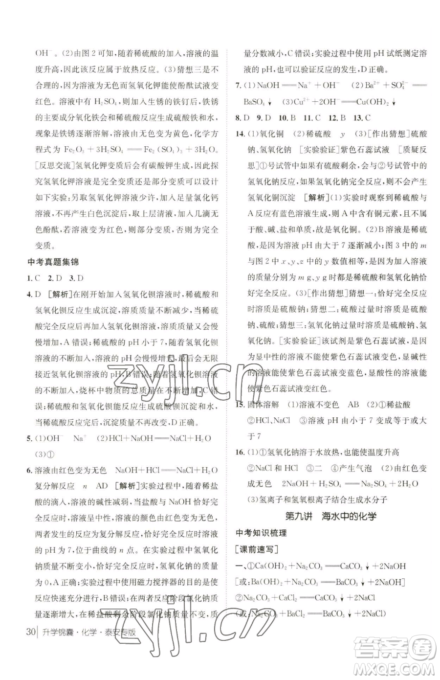 新疆青少年出版社2023升學(xué)錦囊九年級全一冊化學(xué)泰安專版參考答案