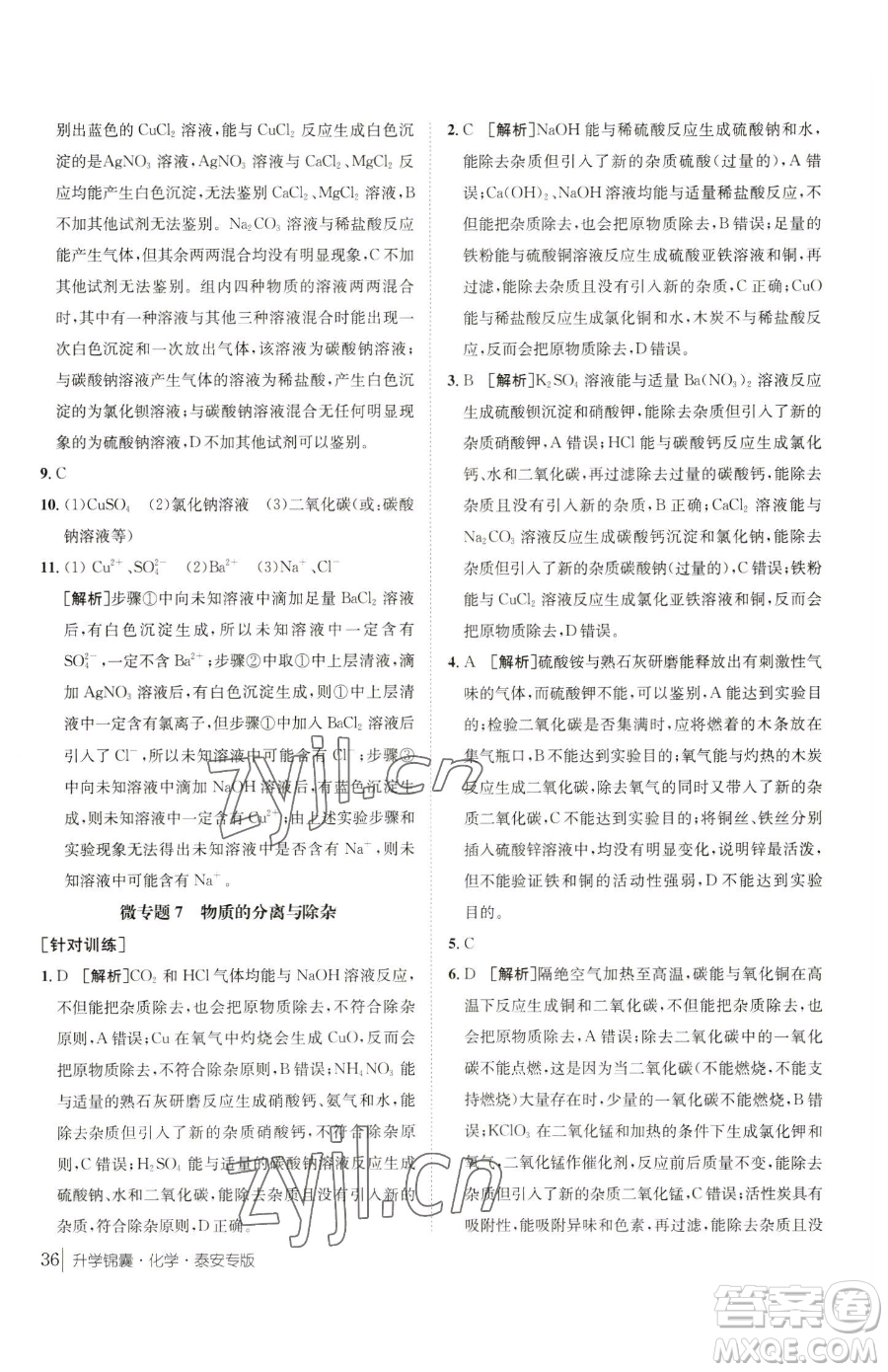 新疆青少年出版社2023升學(xué)錦囊九年級全一冊化學(xué)泰安專版參考答案