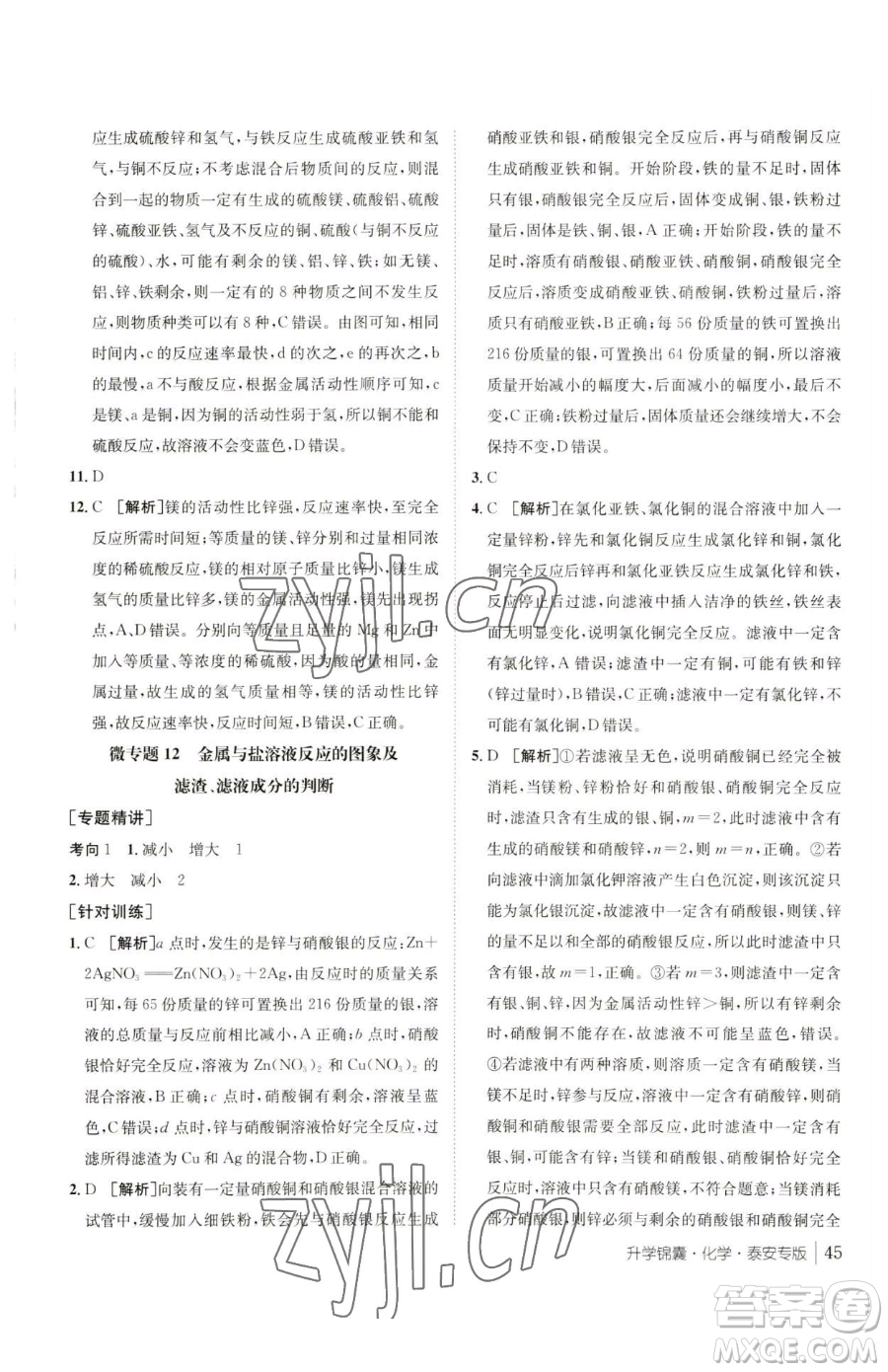 新疆青少年出版社2023升學(xué)錦囊九年級全一冊化學(xué)泰安專版參考答案