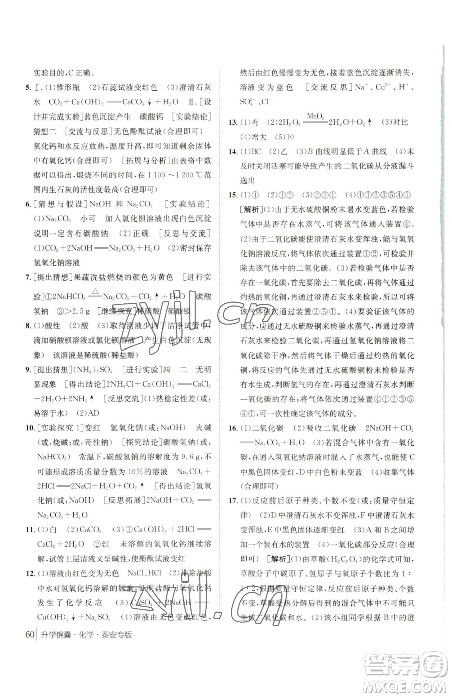 新疆青少年出版社2023升學(xué)錦囊九年級全一冊化學(xué)泰安專版參考答案