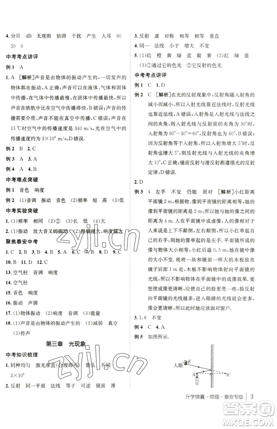 新疆青少年出版社2023升學(xué)錦囊九年級(jí)全一冊(cè)物理泰安專版參考答案