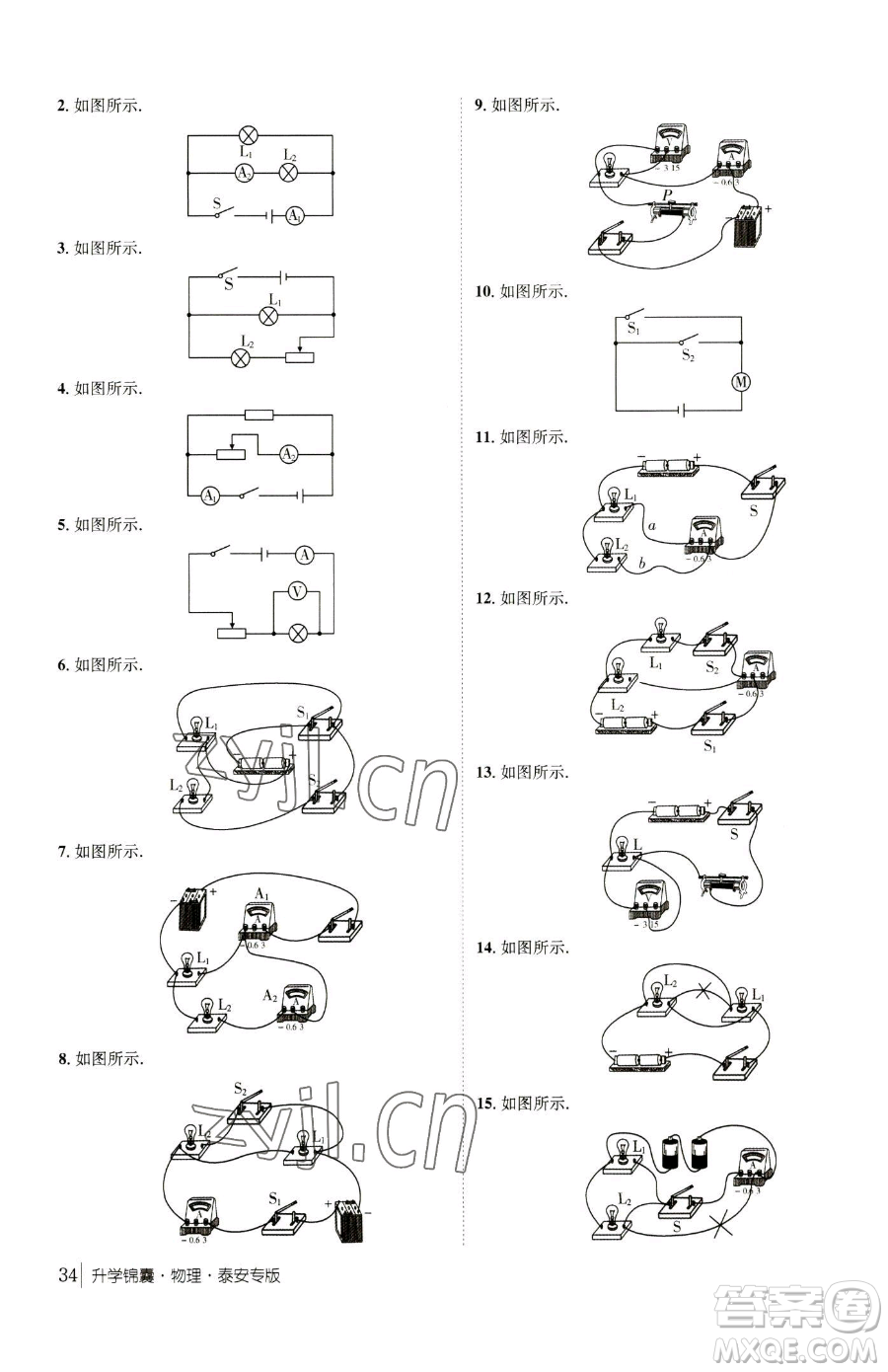 新疆青少年出版社2023升學(xué)錦囊九年級(jí)全一冊(cè)物理泰安專版參考答案