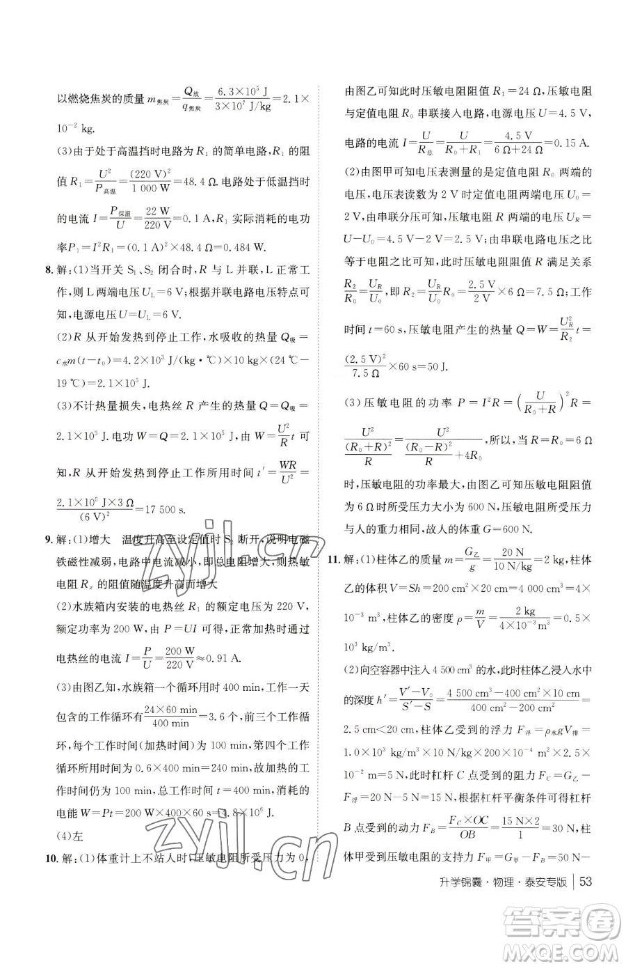 新疆青少年出版社2023升學(xué)錦囊九年級(jí)全一冊(cè)物理泰安專版參考答案