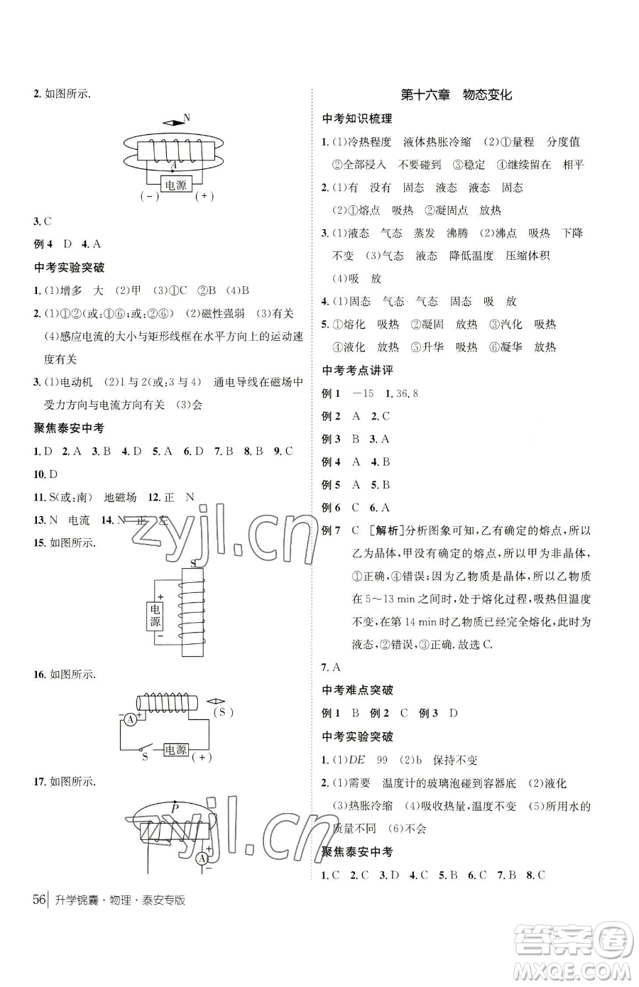 新疆青少年出版社2023升學(xué)錦囊九年級(jí)全一冊(cè)物理泰安專版參考答案