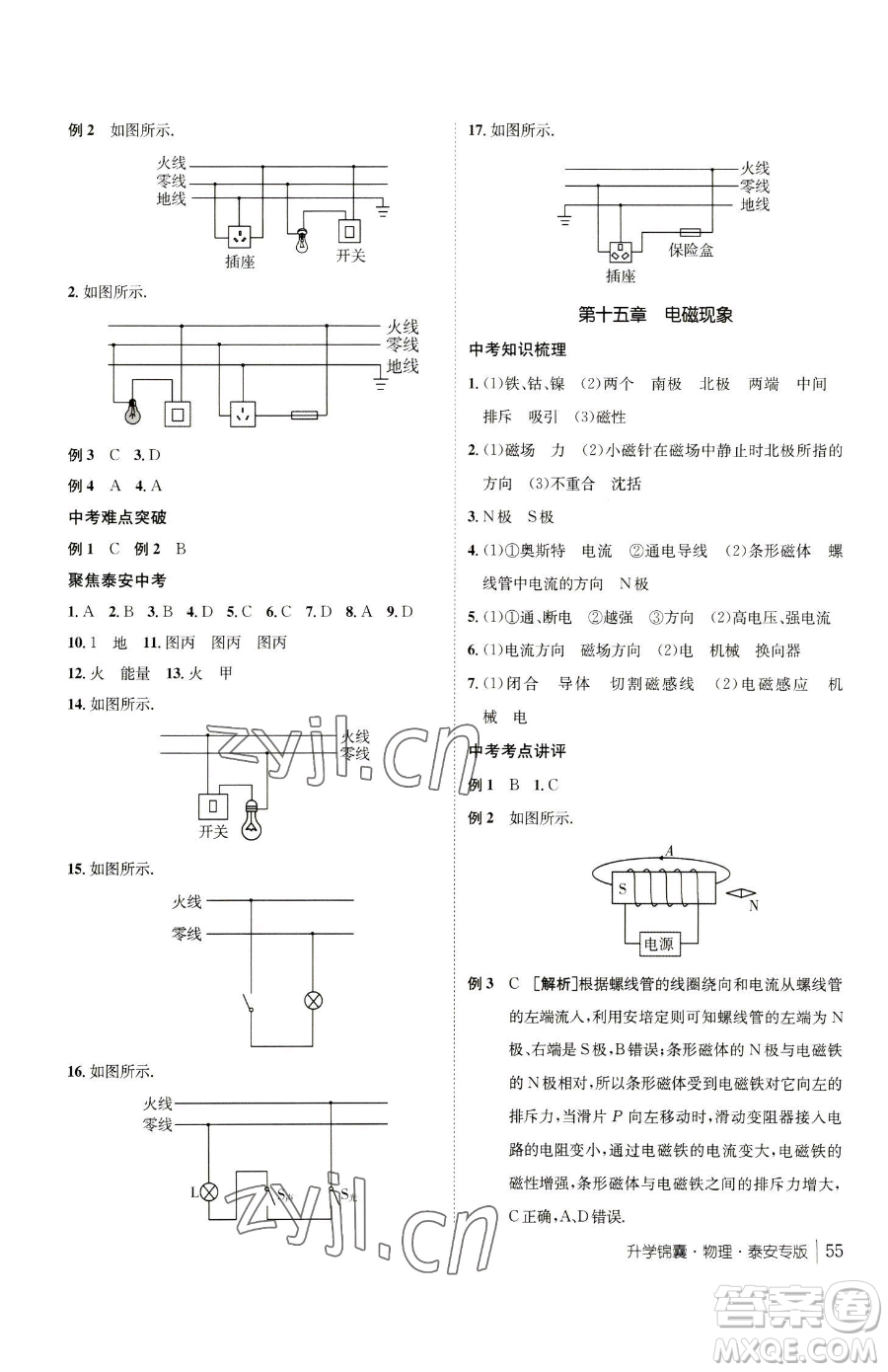 新疆青少年出版社2023升學(xué)錦囊九年級(jí)全一冊(cè)物理泰安專版參考答案