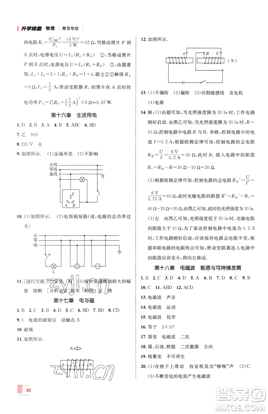 新疆青少年出版社2023升學(xué)錦囊九年級全一冊物理青島專版參考答案