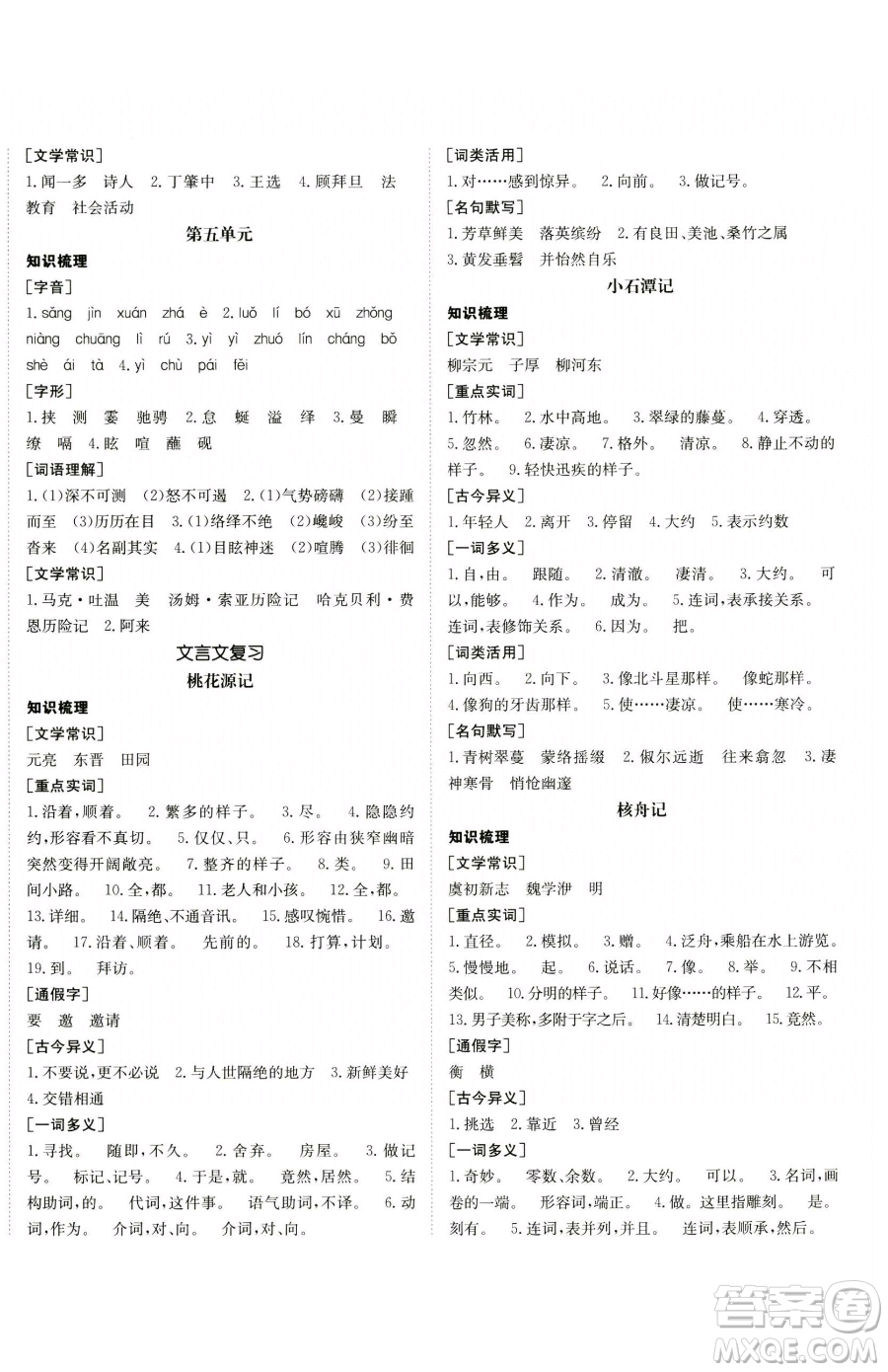 新疆青少年出版社2023升學(xué)錦囊九年級(jí)全一冊(cè)語(yǔ)文青島專版參考答案