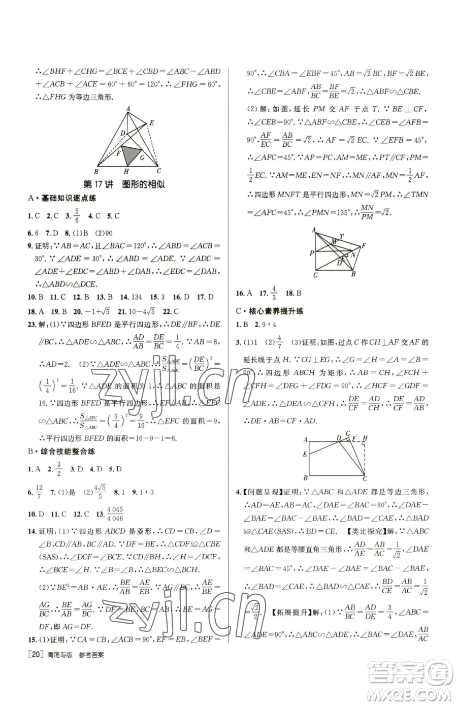 新疆青少年出版社2023升學(xué)錦囊九年級(jí)全一冊(cè)數(shù)學(xué)青島專(zhuān)版參考答案