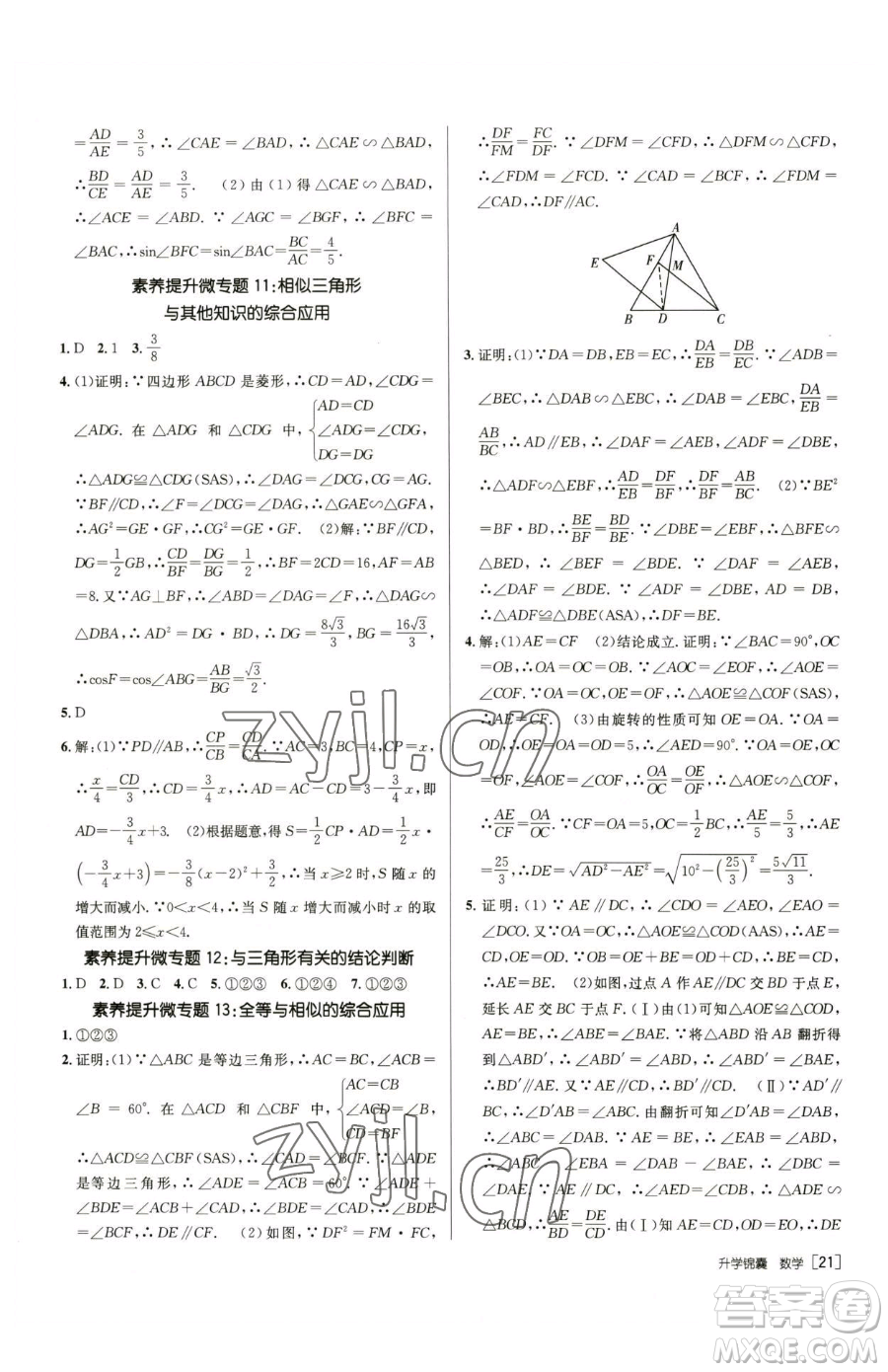 新疆青少年出版社2023升學(xué)錦囊九年級(jí)全一冊(cè)數(shù)學(xué)青島專(zhuān)版參考答案