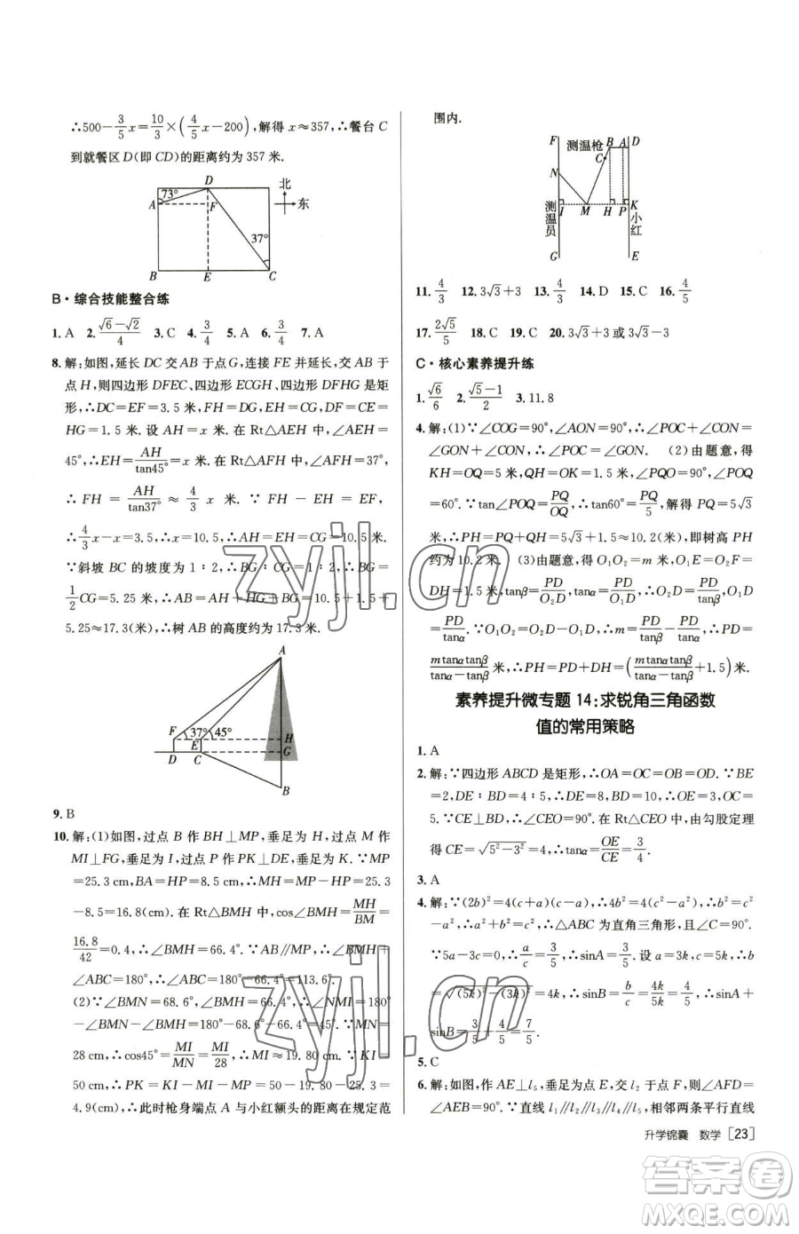 新疆青少年出版社2023升學(xué)錦囊九年級(jí)全一冊(cè)數(shù)學(xué)青島專(zhuān)版參考答案