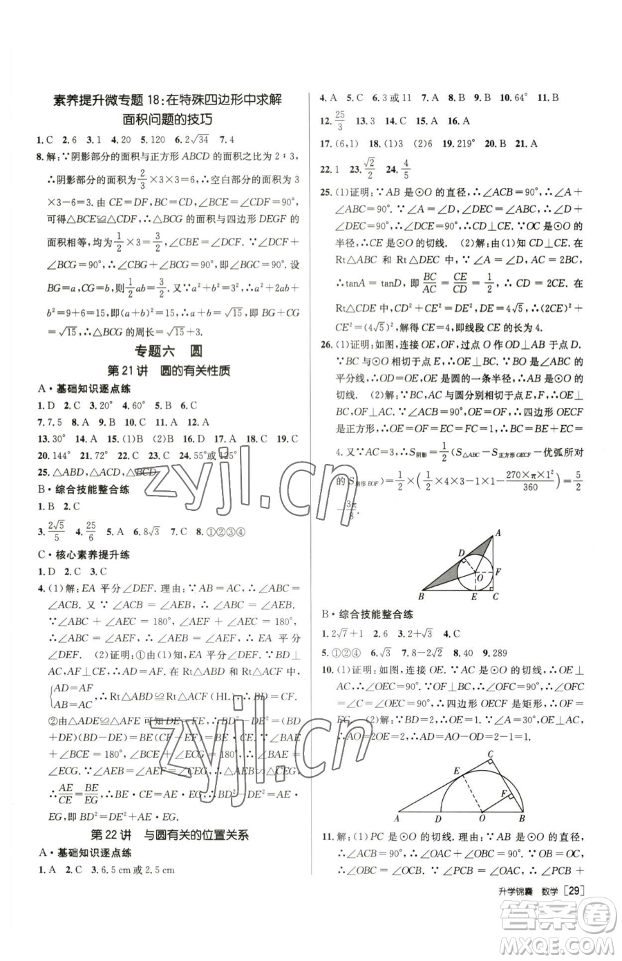 新疆青少年出版社2023升學(xué)錦囊九年級(jí)全一冊(cè)數(shù)學(xué)青島專(zhuān)版參考答案