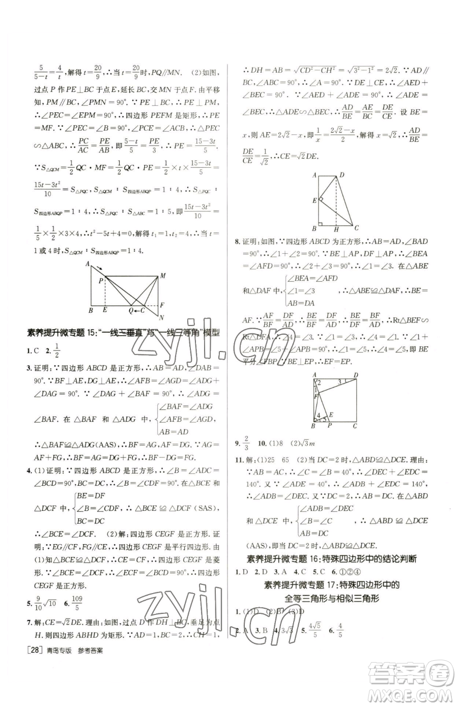 新疆青少年出版社2023升學(xué)錦囊九年級(jí)全一冊(cè)數(shù)學(xué)青島專(zhuān)版參考答案