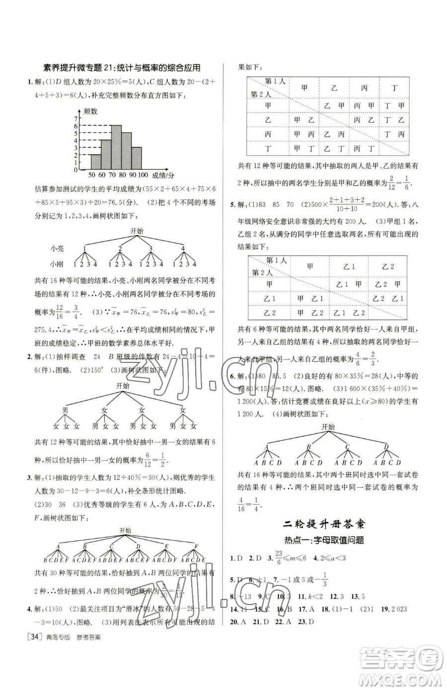 新疆青少年出版社2023升學(xué)錦囊九年級(jí)全一冊(cè)數(shù)學(xué)青島專(zhuān)版參考答案