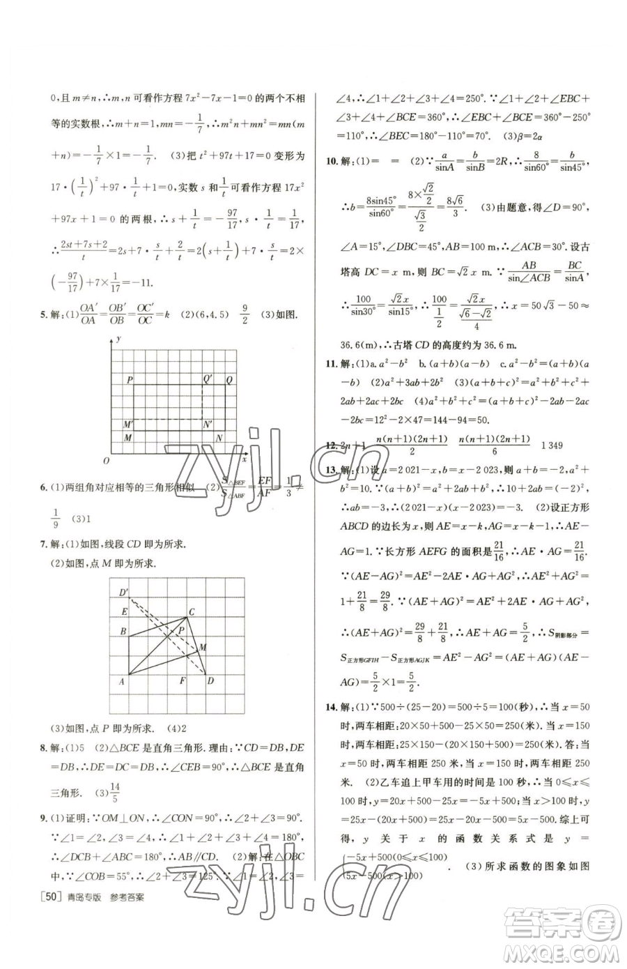 新疆青少年出版社2023升學(xué)錦囊九年級(jí)全一冊(cè)數(shù)學(xué)青島專(zhuān)版參考答案