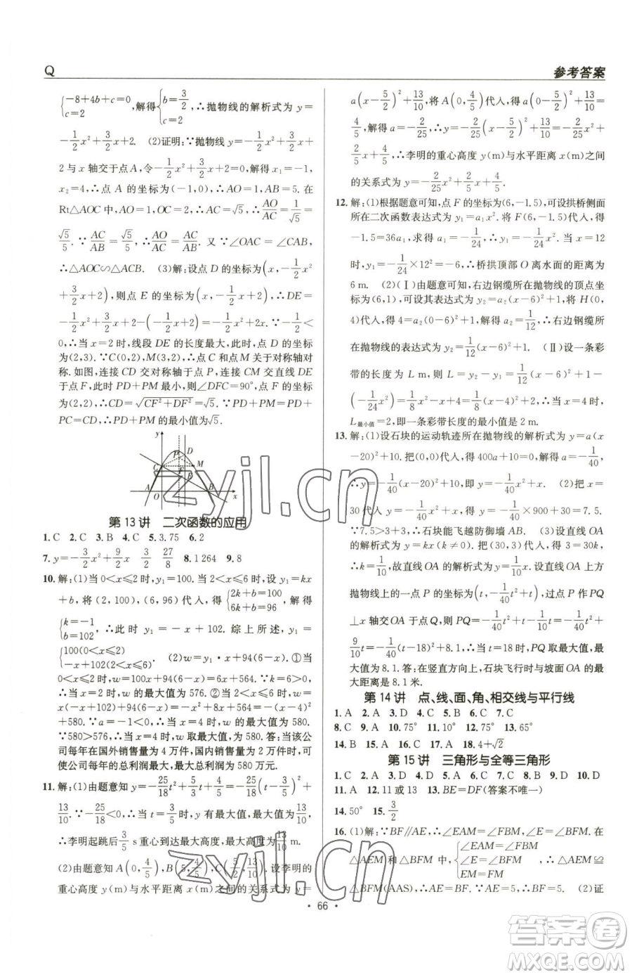 新疆青少年出版社2023升學(xué)錦囊九年級(jí)全一冊(cè)數(shù)學(xué)青島專(zhuān)版參考答案